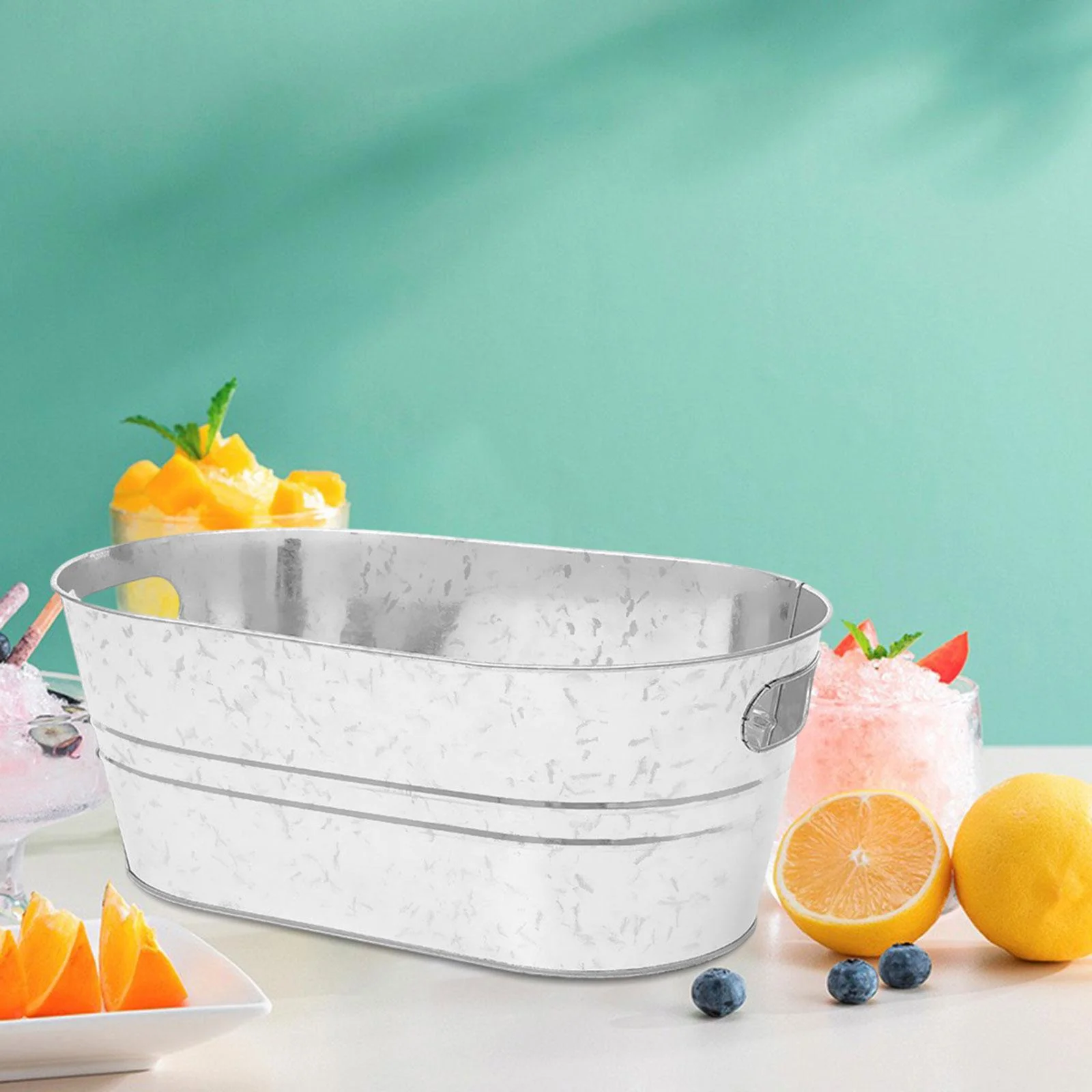 Hellery Galvanized Beverage Tub,Long Galvanized Oval Tub,Beer Champagne Cooling,Galvanized Metal Ice Bucket for Home Parties