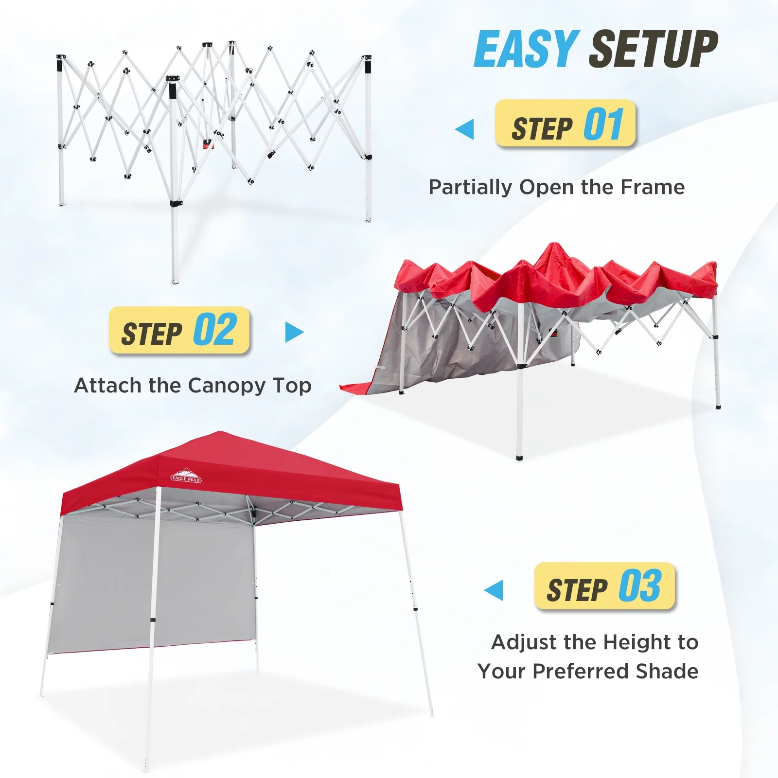 EAGLE PEAK 10x10 Outdoor Pop Up Slant Leg Canopy Tent with Wall Panel,Red