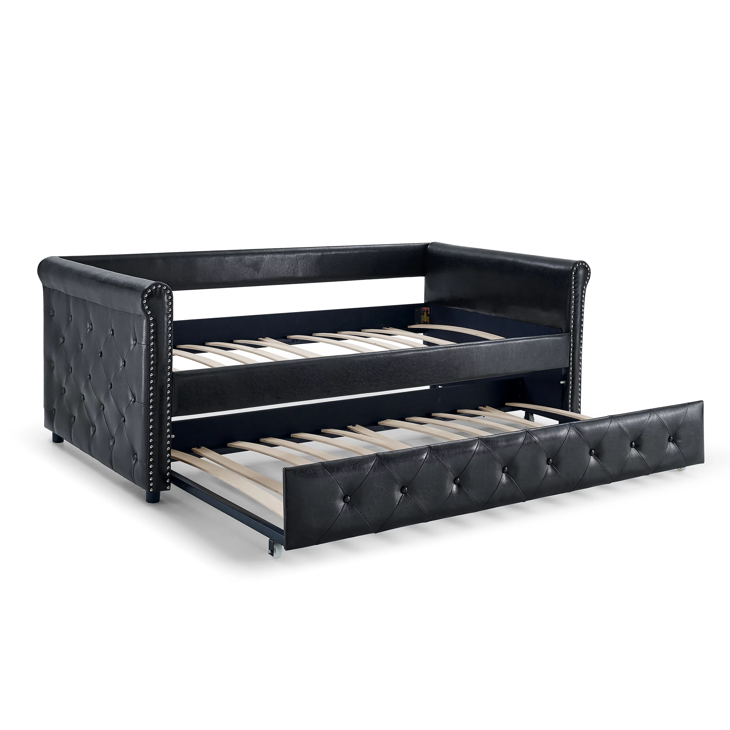 Oaks Aura Daybed with Trundle Upholstered Tufted Sofa Bed, with Button and Copper Nail on Arms