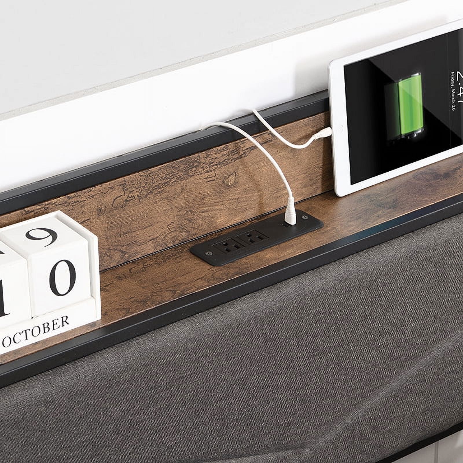 CoSoTower Queen Bed Frame, Storage Headboard with Charging Station, Solid and Stable, Noise Free, No Box Spring Needed, Easy Assembly