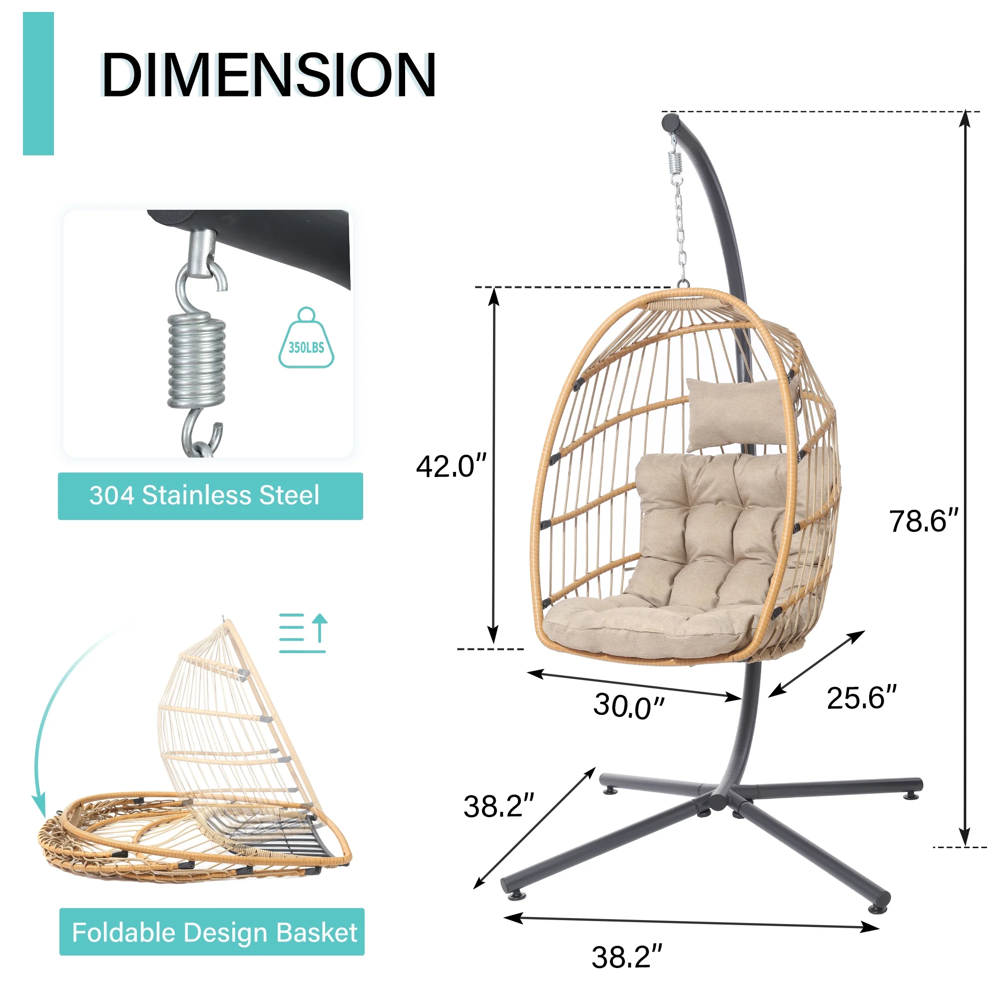 SWITTE Egg Chair with Stand PE Wicker Swing Chair and Beige Cushion