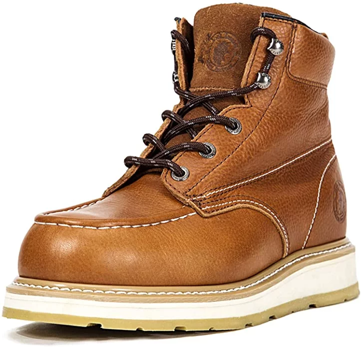 ROCKROOSTER Work Boots for Men, Composite Moc Toe, 6'' Wedge Safety Leather Shoes, Non-Slip, Anti-Puncture, Water Resistant, EH, Anti-Fatigue, AP828-8.5