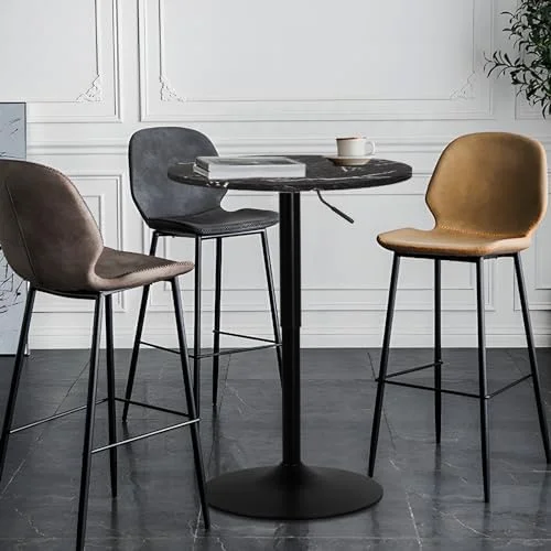 WTYNKAE 23.5'' Round Adjustable Height Wood  Pub Table Adjustable Range 27.5"-36" Living Room Dining Room  Cocktail Table (White Black)