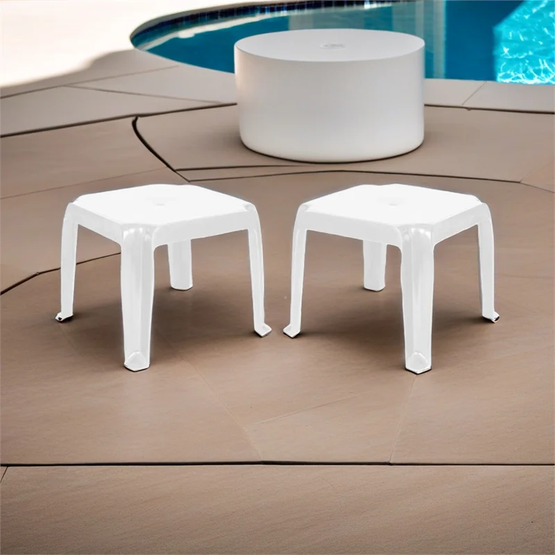 Home Square Square Resin Patio Side Table in White - Set of 2