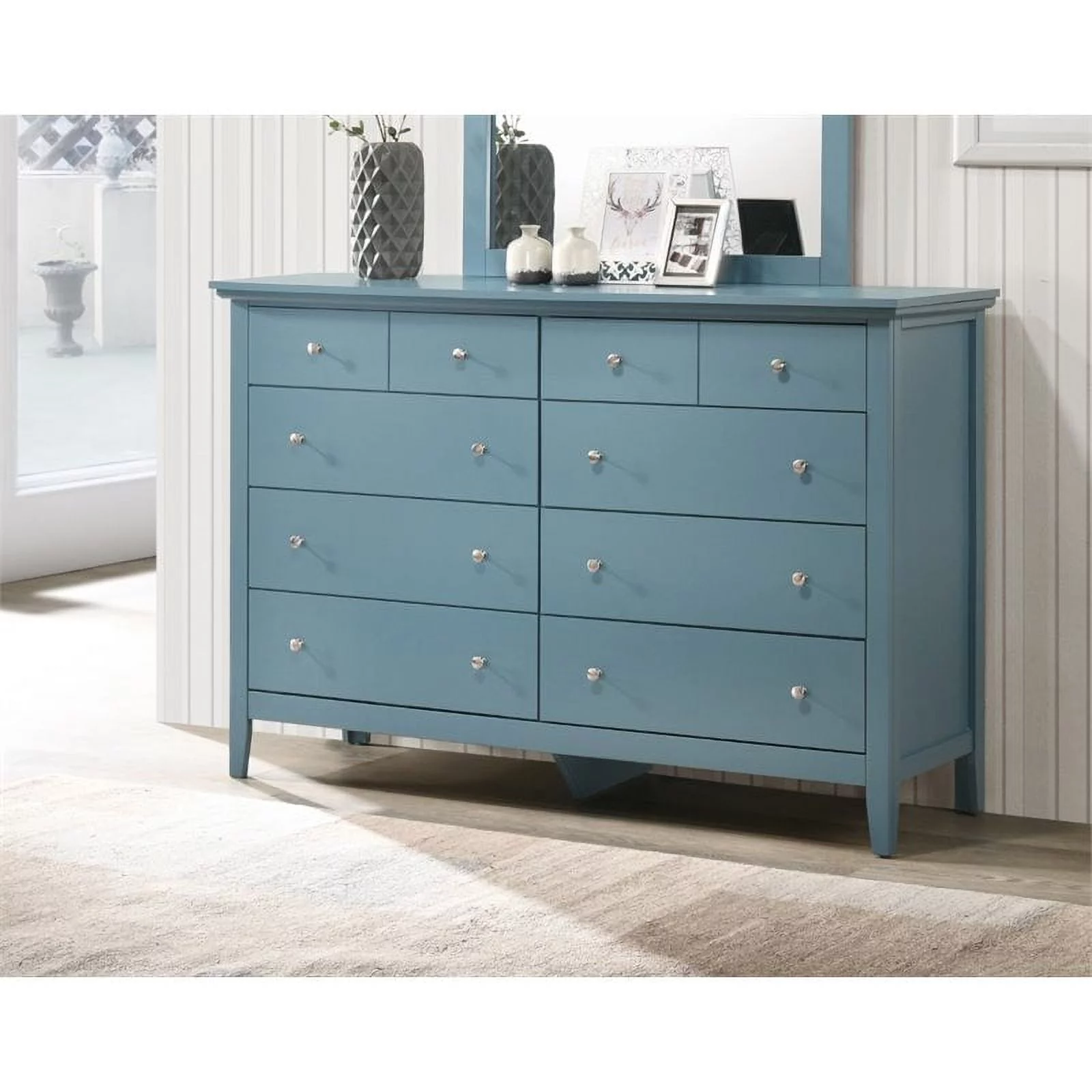 Home Square 2-Piece Set with 8-Drawer Dresser and 3-Drawer Nightstand in Teal