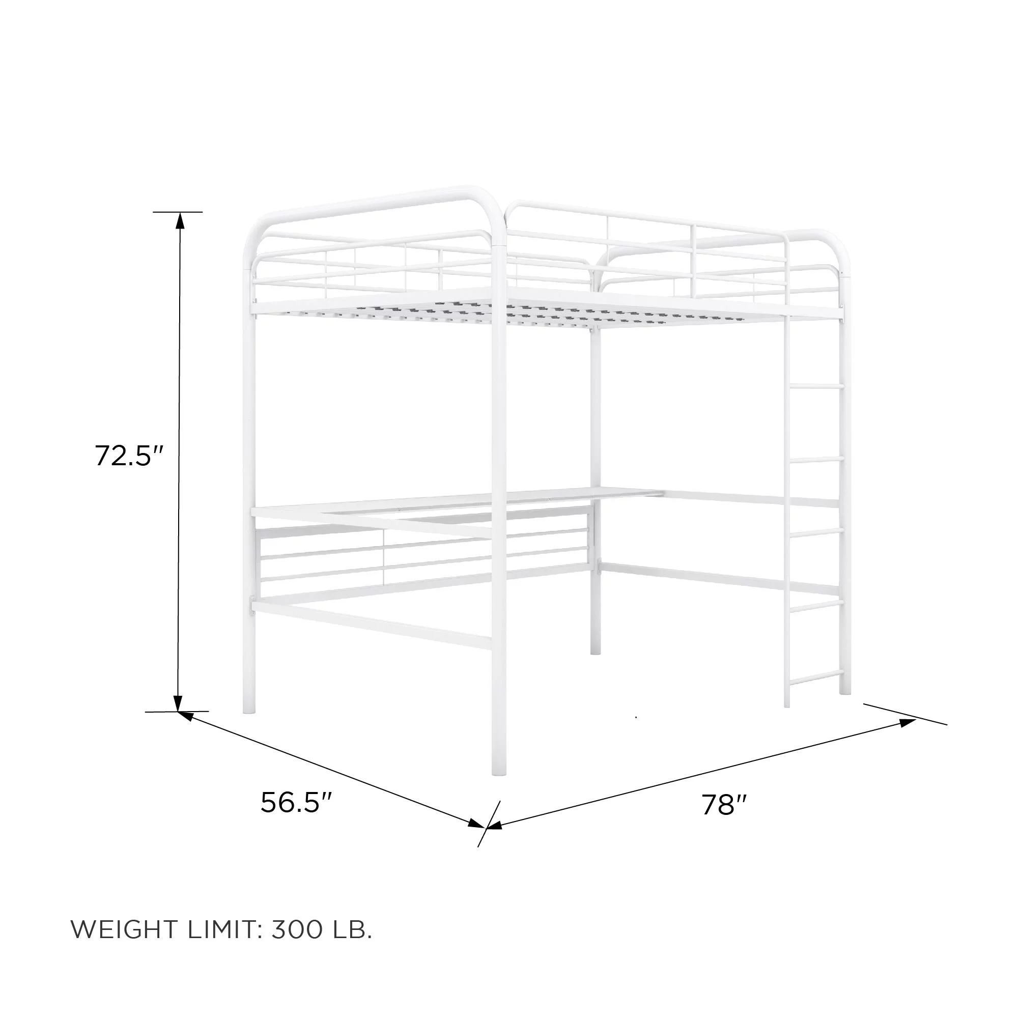 DHP Shawn Full Metal Loft Bed with Desk, Off White/Off White