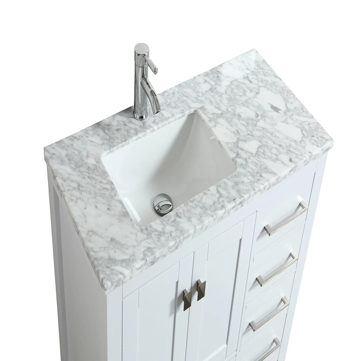 Eviva London 42 in. Transitional White Bathroom Vanity with White Carrara Marble Countertop