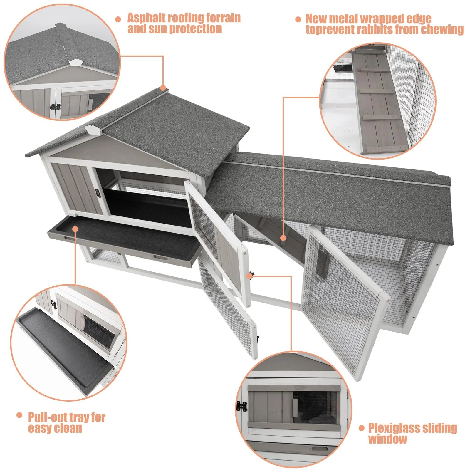 PETSCOSSET Rabbit Hutch Indoor Outdoor 66.9