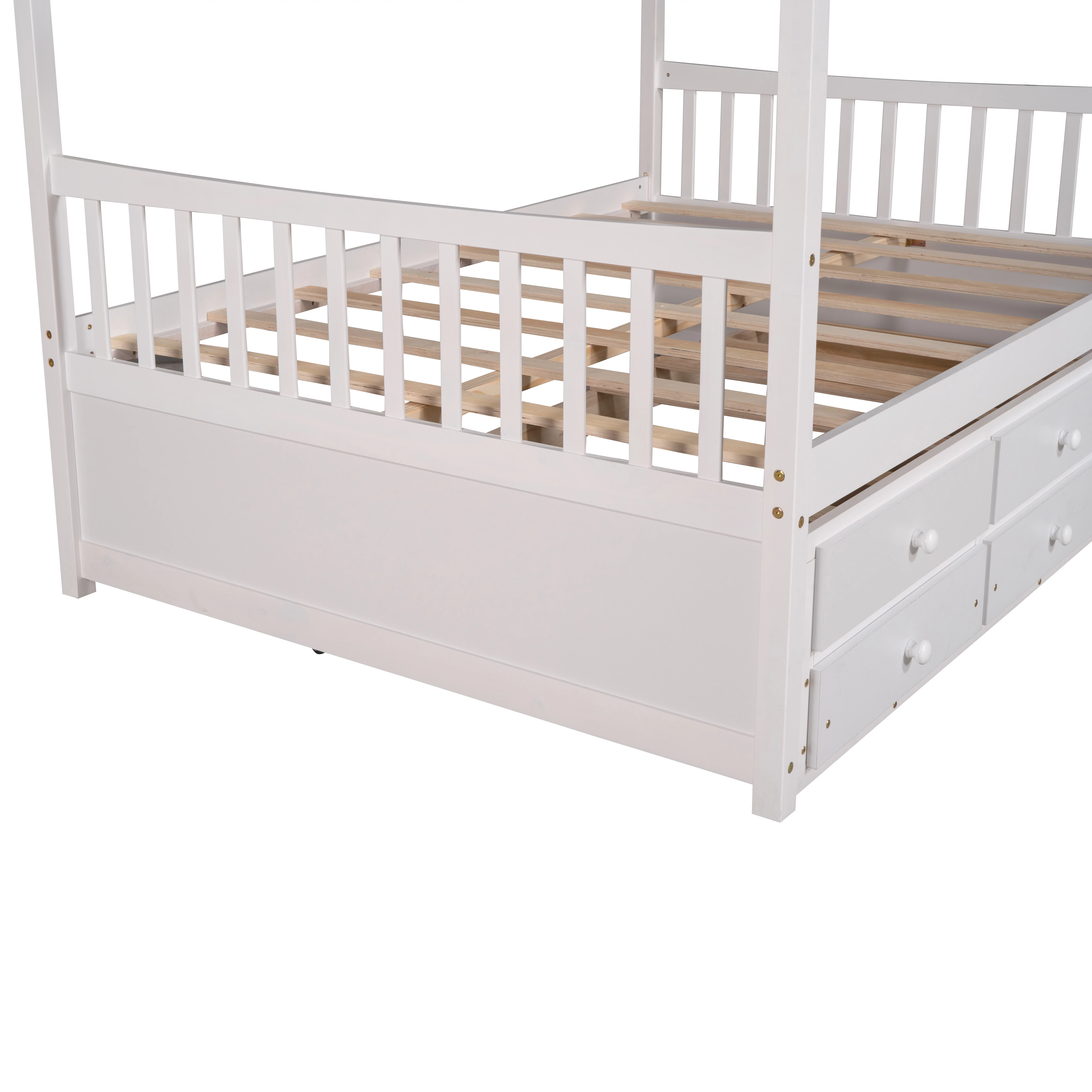 Bellemave Kids House Bed with Trundle and Drawers Full Size Platform Bed with Storage Playhouse Design Wooden Bed Frame With Roof and Headboard for Boys Girls Teens, White