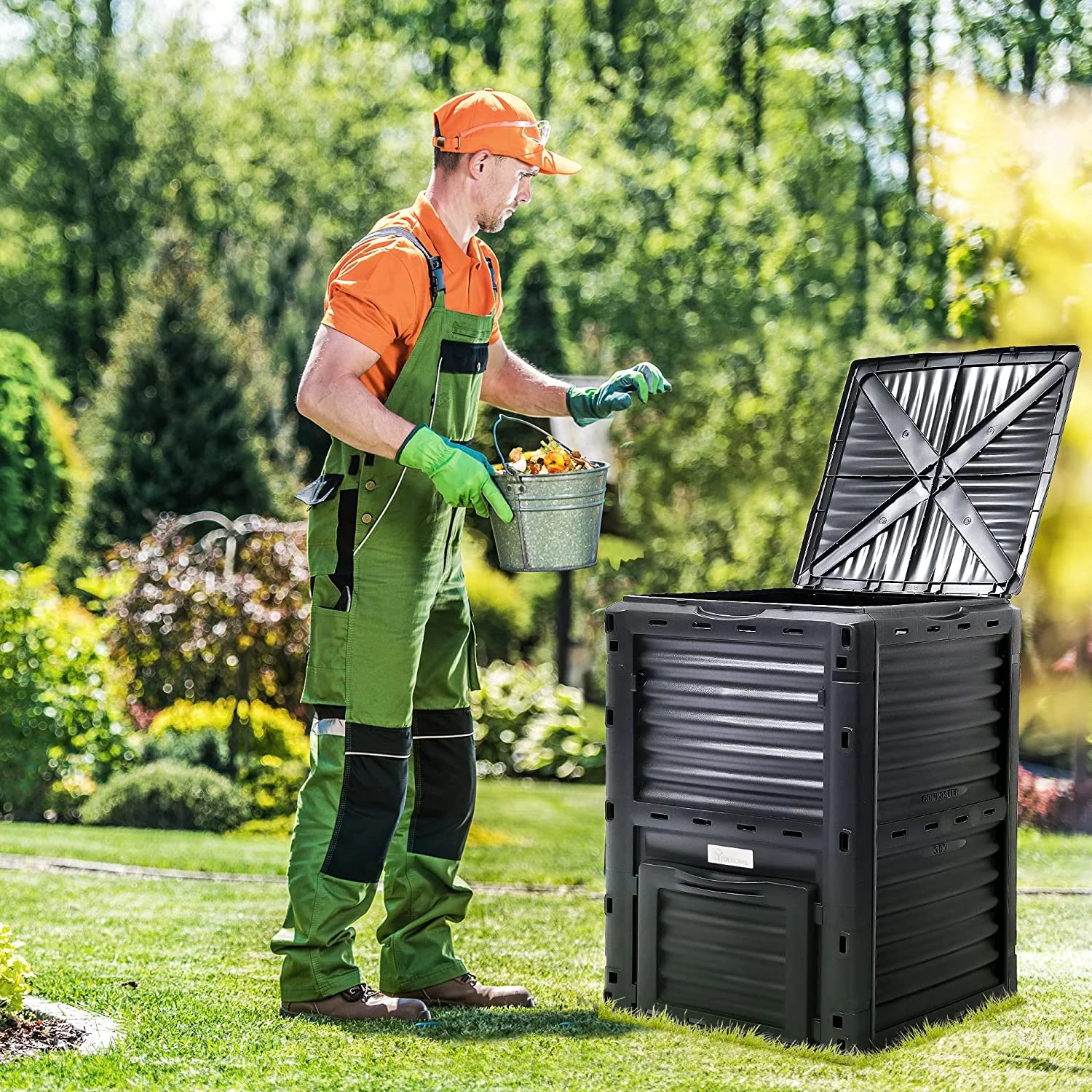 DWVO Large Outdoor Compost Bin, 80 Gallon (300L) Composter Box with Snap-on Top Lid and Aeration System, Lightweight Garden Compost Barrel Tumbler, Easy Assembly, BPA Free