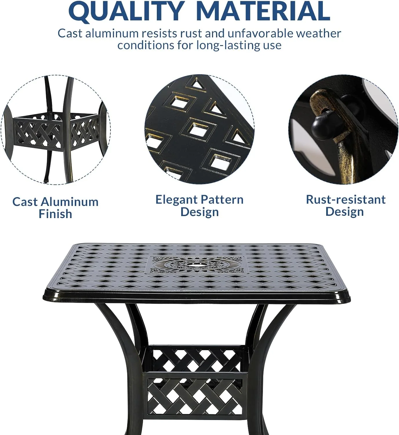 SOCIALCOMFY 5-Piece Outdoor Patio Dining Set, All-Weather Cast Aluminum Furniture Conversation Set, Include 4 Chairs and a 30.3 inch Square Table with Umbrella Hole for Balcony Lawn Garden Backyard