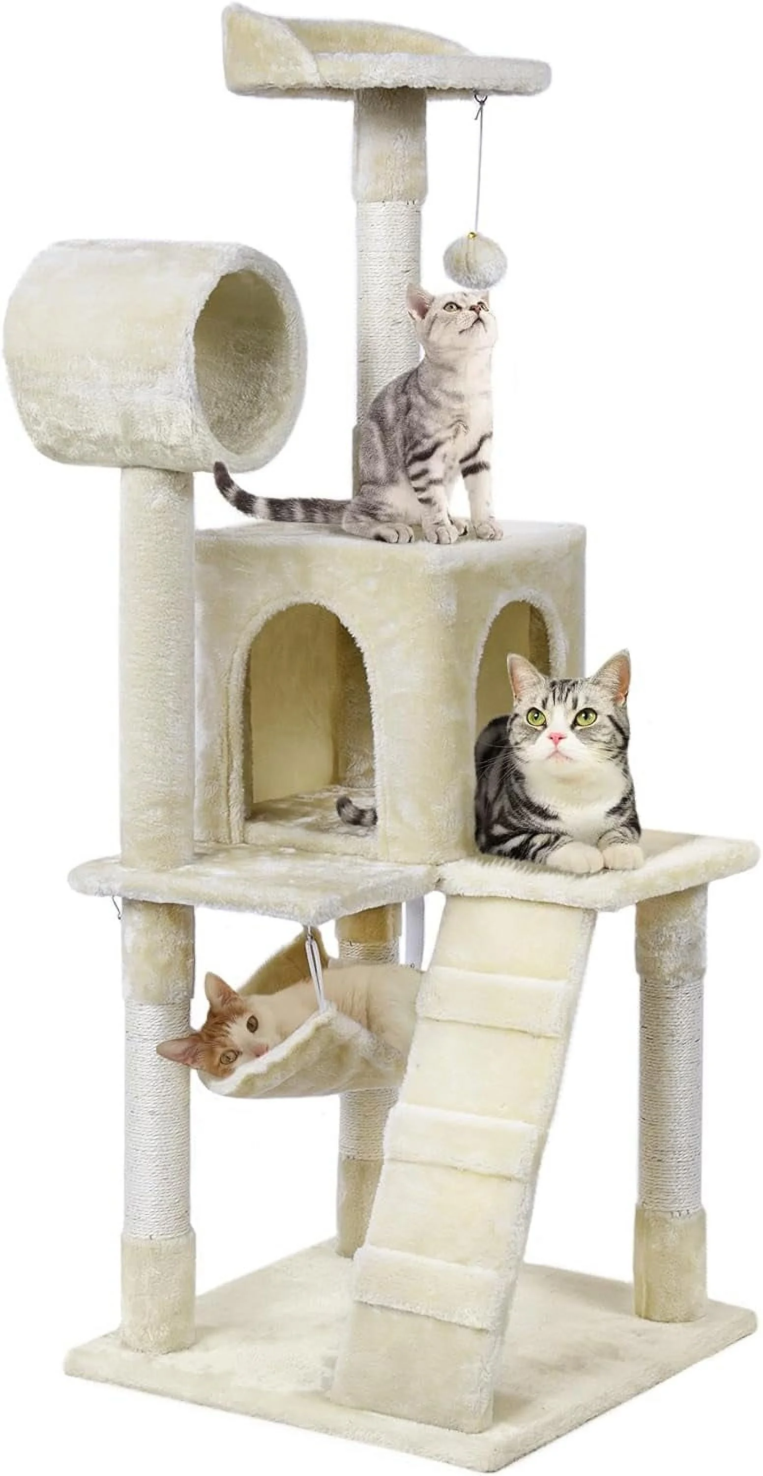 Yaheetech 51'' Cat House Condo and Cat Tower with Hammock Tunnel for Cats and Kittens, Beige