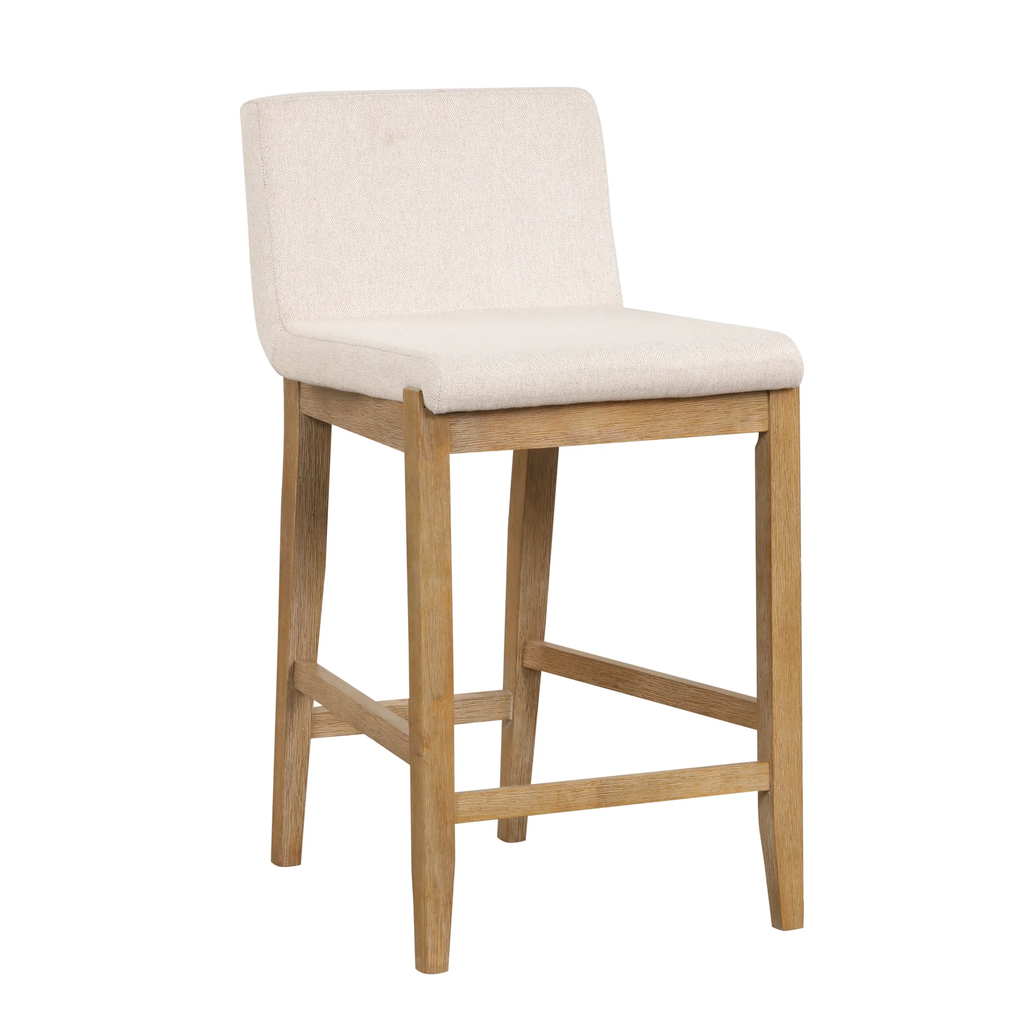 Nathan James Gracie Modern Counter Height Bar Stool with Back, Counter Stool Upholstered Chair with Natural Flax White Fabric and Brushed Wooden Legs