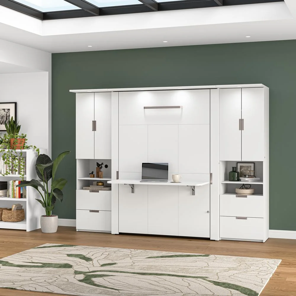 Bestar Lumina Modern Engineered Wood Full Murphy Bedroom Sets in White