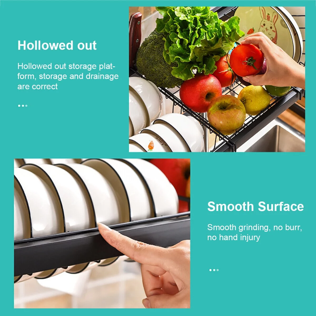 Dish Self Over the Sink Dish Racks for Kitchen Counter 2 Tier Full Stainless Steel Over Sinks Dry Rack , Multifunctional Over Sinks Shelf , Over Sinks Dish Drying Rack ,Black (Single Sink-85CM)