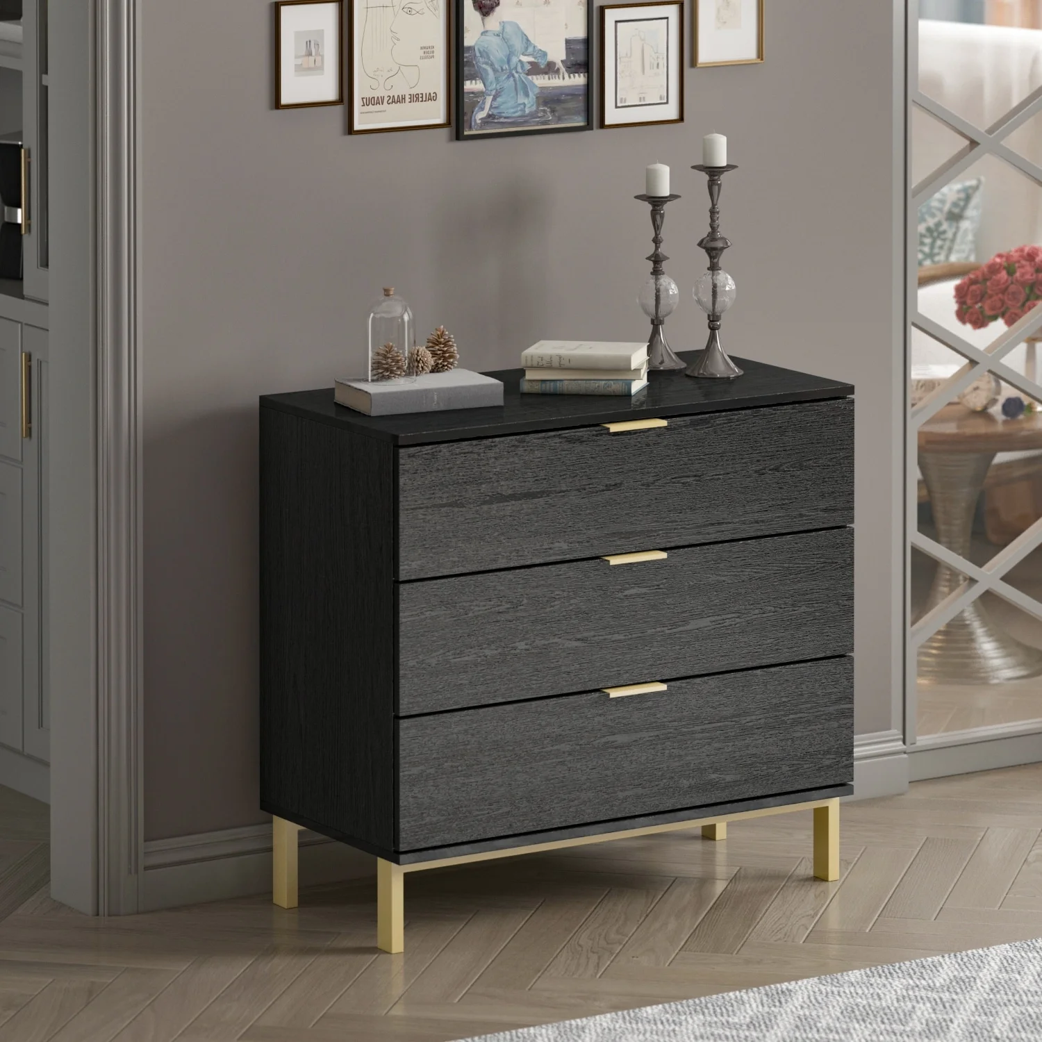 Benton Technology Kerrogee 3-Drawer Chest - Wooden Storage Dresser with Metal Legs