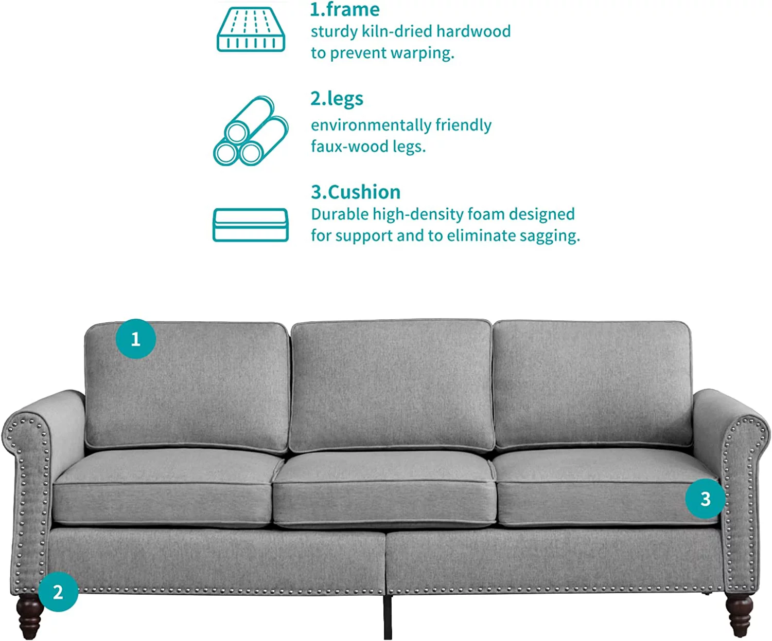 BALUS Living Room Furniture Set, 2 Piece Soft Sofa Couches Set with 5.9
