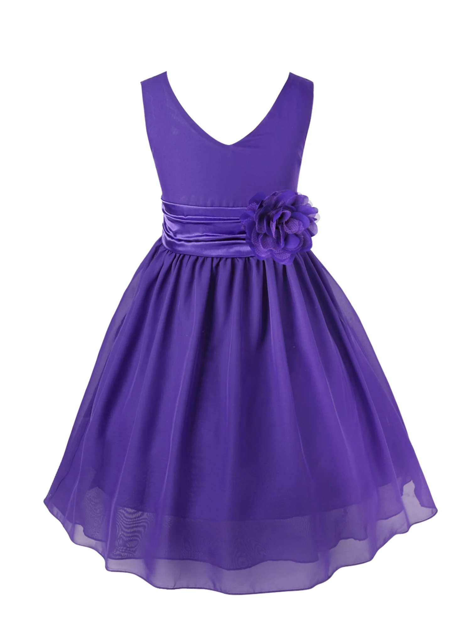 Eandarui Girls Toddler Kids Flower Chiffon Pleated Bridesmaid Wedding Pageant Party Dress Purple 14