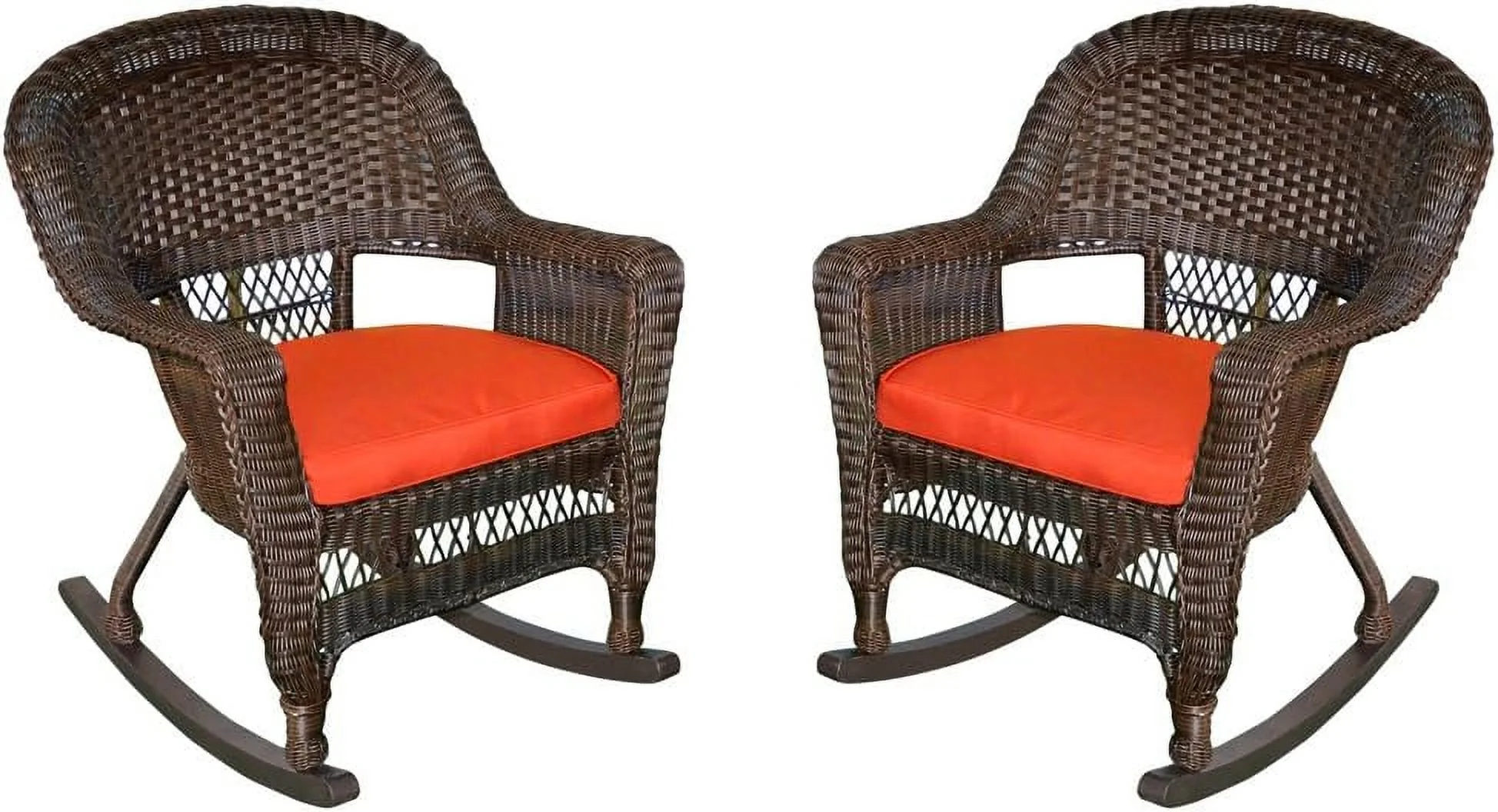 Rocker Wicker Chair With Red Cushion, Set Of 2, Espresso