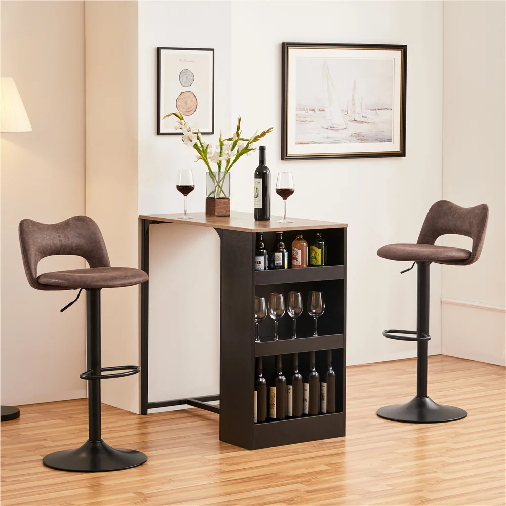 Yaheetech Set of 2 Height Adjustable Bar Stools,Retro Brown