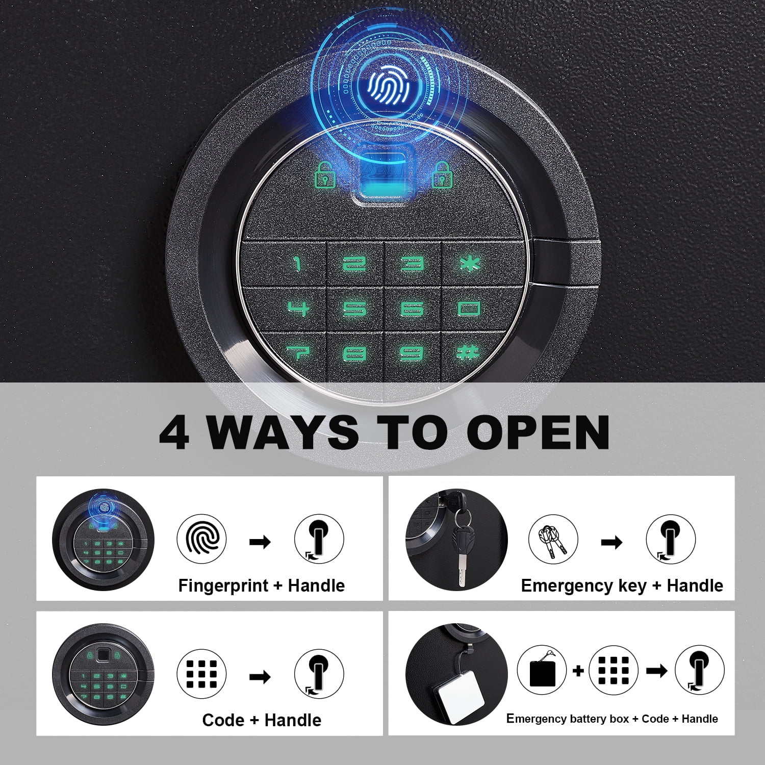 Foorsun Biometric Fingerprint Long Gun Safe, 4~5 Gun Cabinets for Rifles and Shotguns, Long Gun Cabinet for Home with Adjustable Support Frame, Ammo Storage Box and Pistol Bag