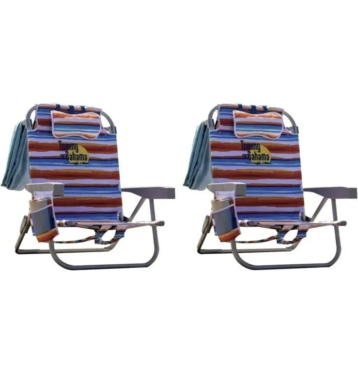 Tommy Bahama Backpack Folding Beach Chair - orange stripes - 2pack