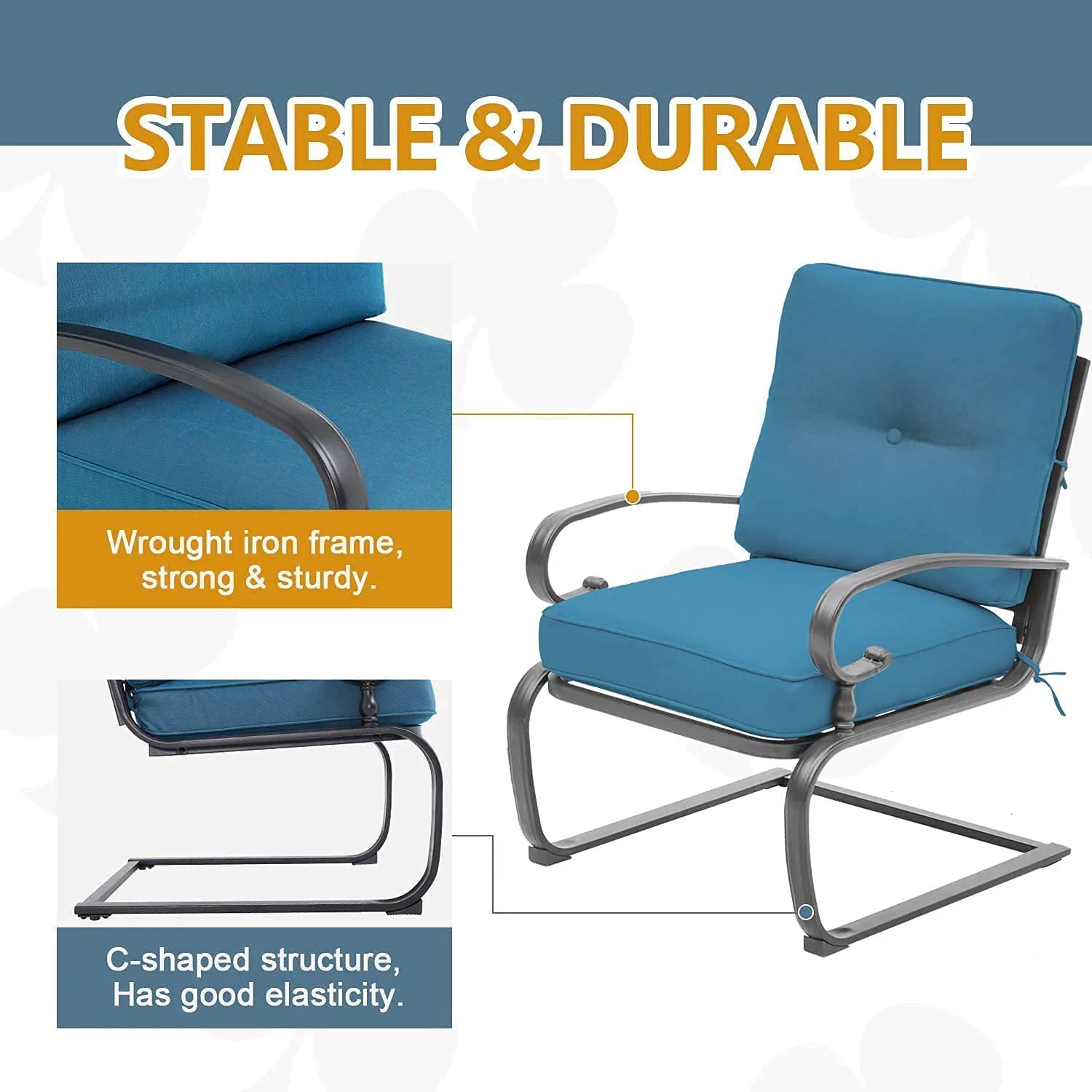 SOLAURA 5-Piece Outdoor Patio Conversation Set with Metal Loveseat, Spring Chairs and Table, Peacock Blue