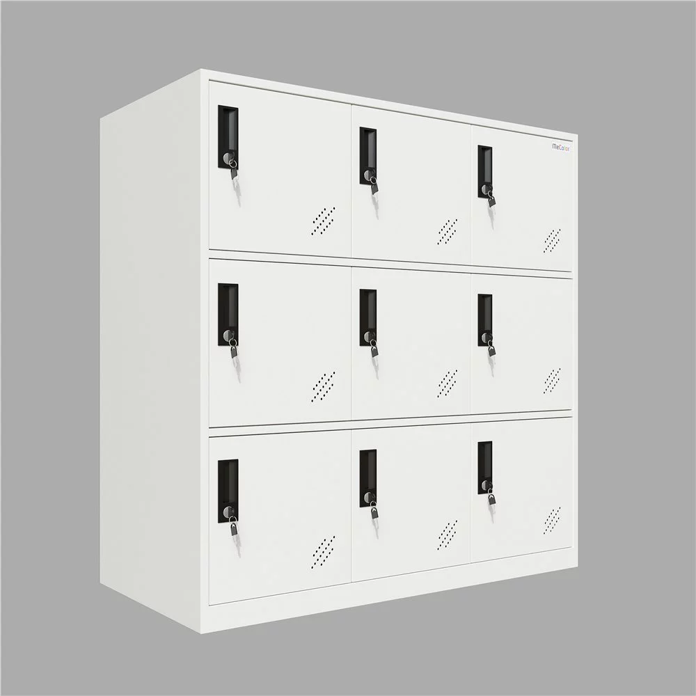 MECOLOR Full White Color 9 Door Metal Locker Cabinet Used for Gym Staff in Office School or Home