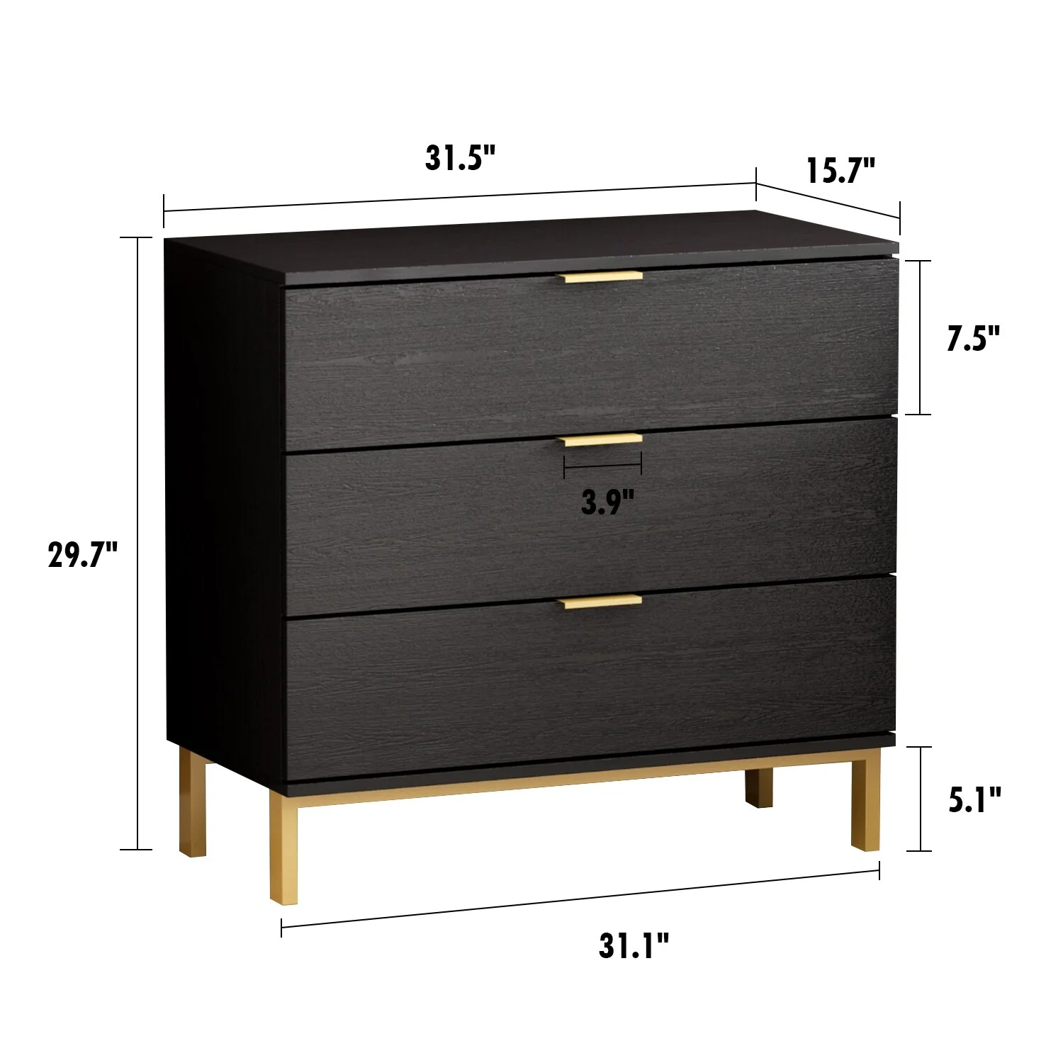 Benton Technology Kerrogee 3-Drawer Chest - Wooden Storage Dresser with Metal Legs