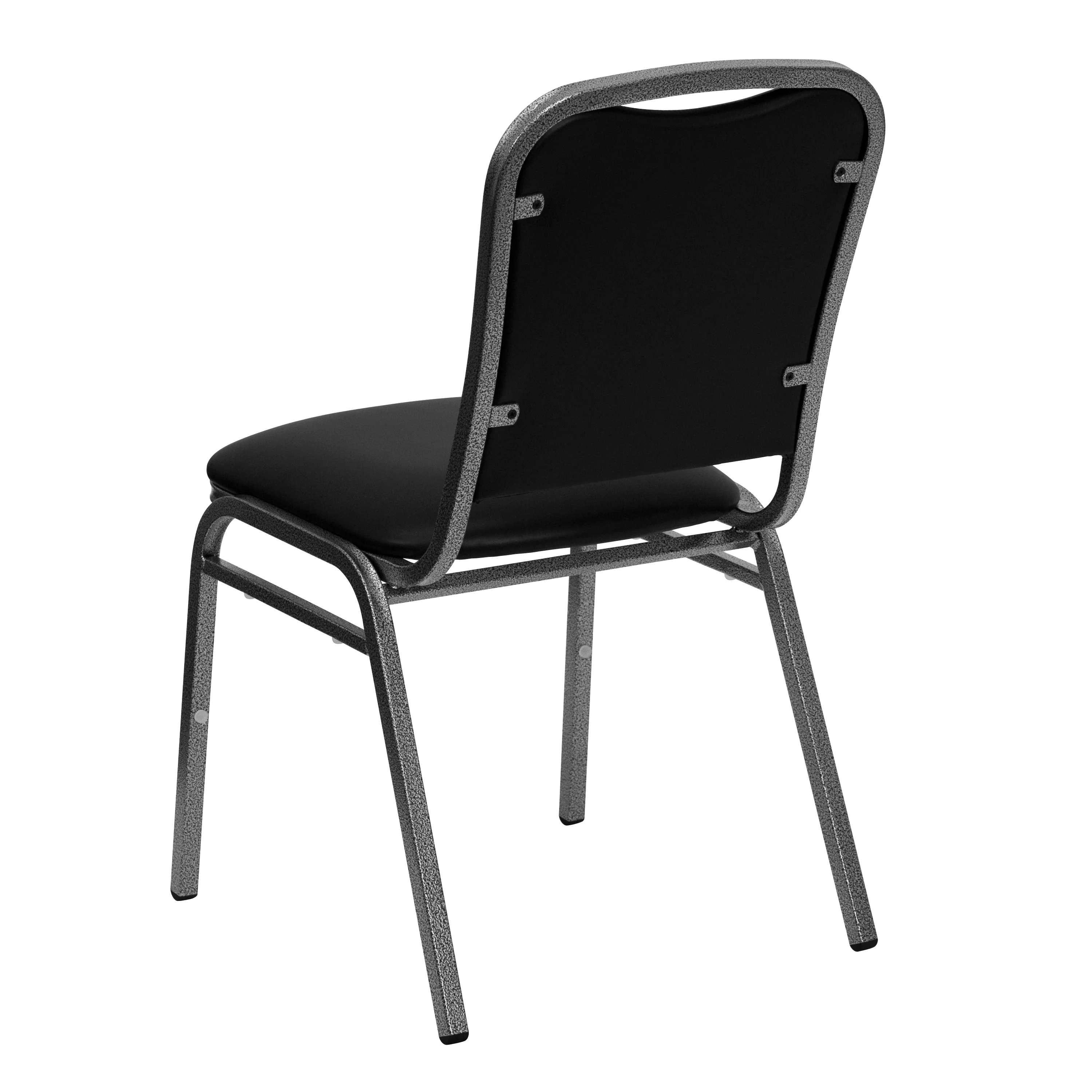 Emma + Oliver Stacking Banquet Chair in Black Vinyl - Silver Vein Frame