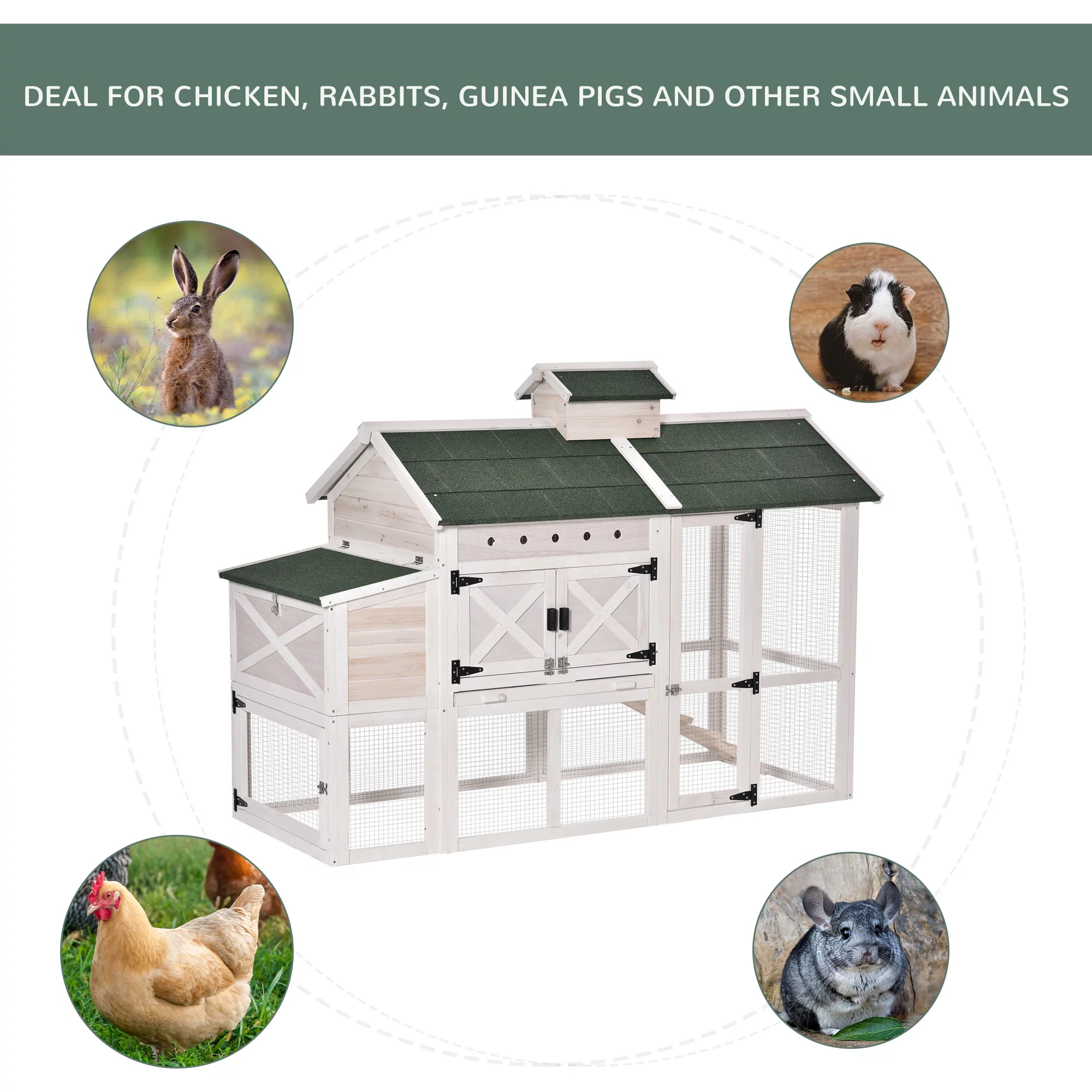 PawHut Wooden Chicken Coop Hen House with Removable Tray and Ventilated Hole 71