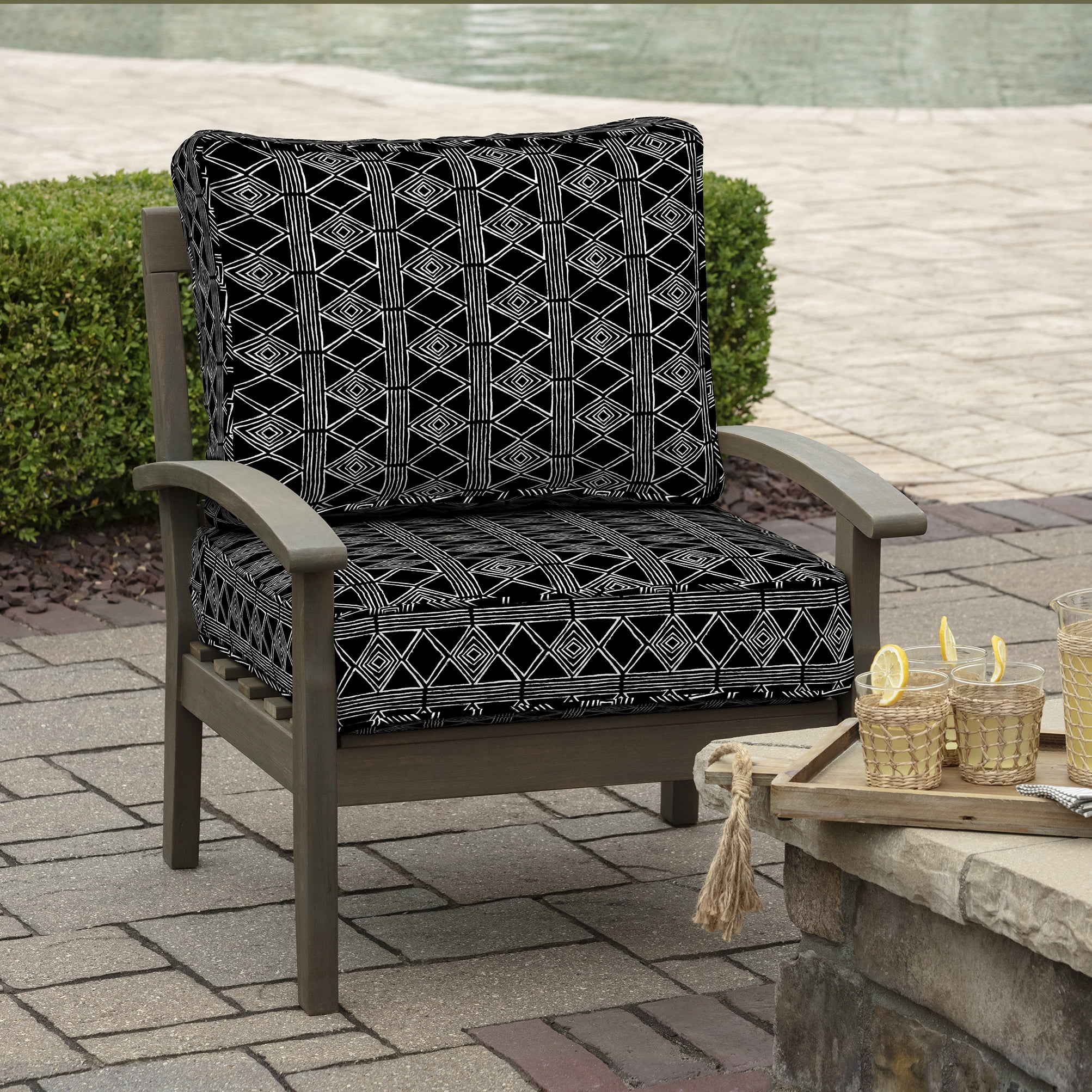 Arden Selections Modern Outdoor Deep Seating Cushion Set 24 x 24, Black Global Stripe