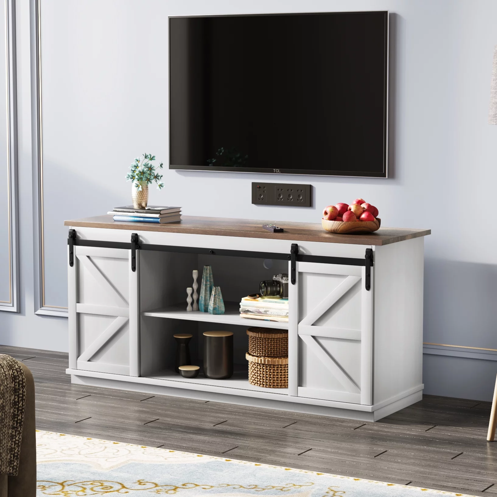 Furmax Modern Farmhouse Barn Door TV Stand for TVs up to 65