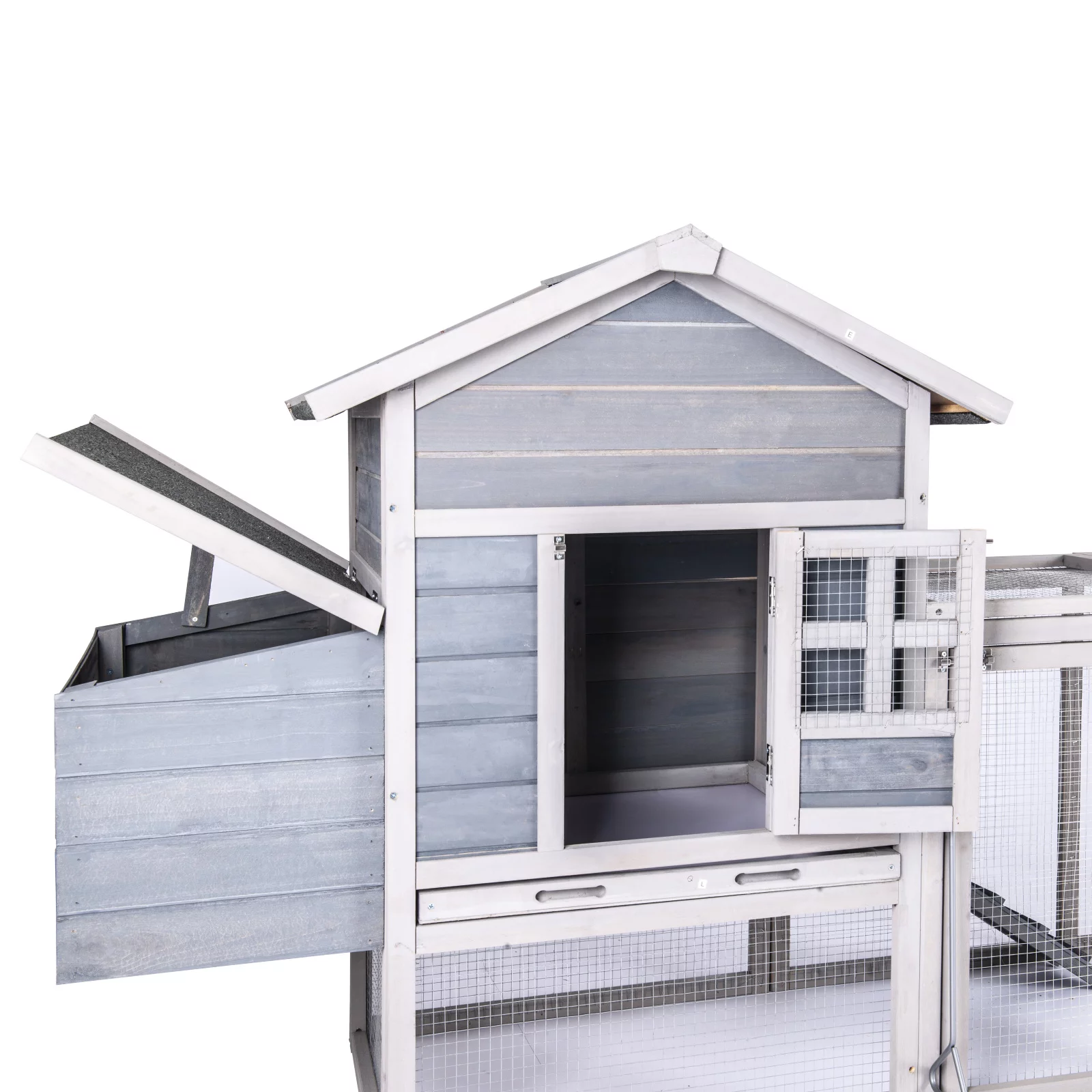 Chicken Coop for 2-4 Chcikens 80'' Wooden Rabbit Hutch Outdoor Poultry House with Chicken Run Cage, Egg Box & Waterproof Roof for Garden Backyard Gray