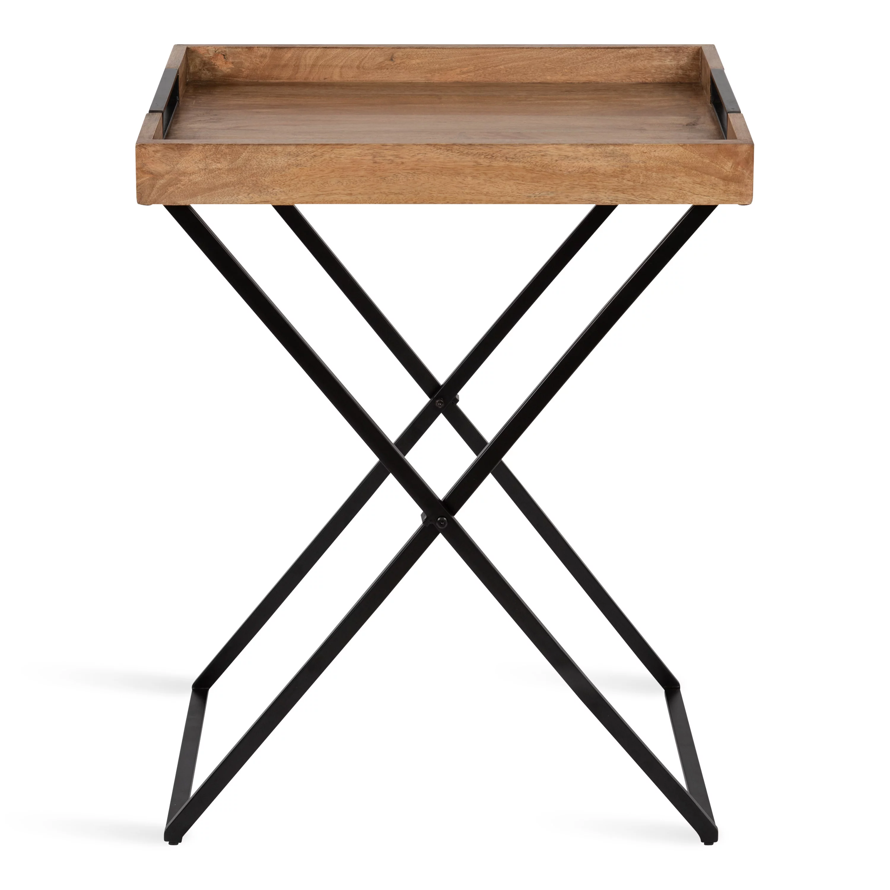 Kate and Laurel Heller Wood and Metal Tray Table, Natural/Black 24x16x30
