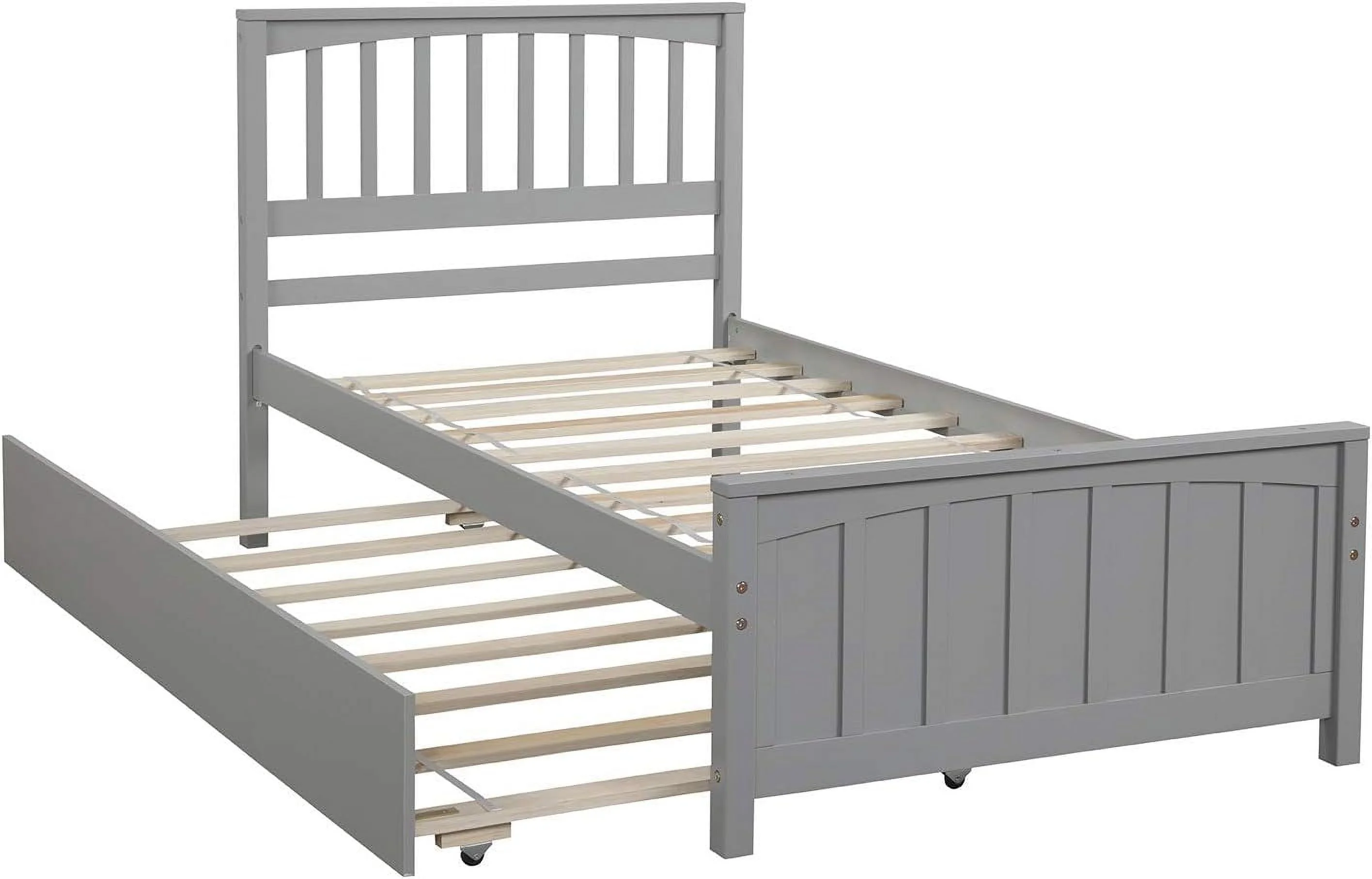 Platform Bed With Trudle, Solid Wood Bed With Headboard & Footboard, Bed Frame For Kids Tees Adults Boys Girls, o Box Sprig eeded (, Grey)