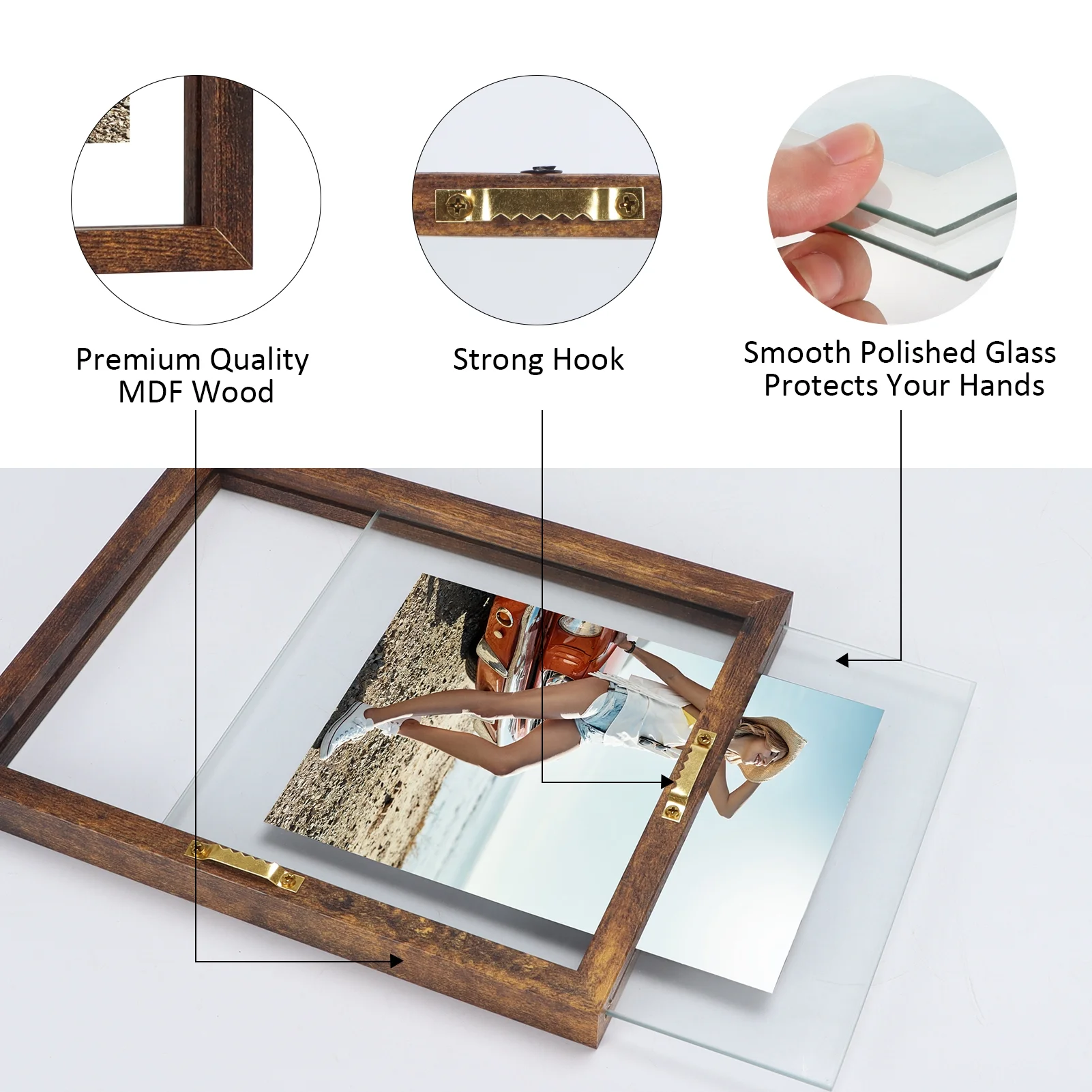 4 Pack 8x10 Picture Frames Set, Farmhouse Wood Rustic Brown Picture Frames 8 by 10 with Tempered Glass Gallery Wall Tabletop Display