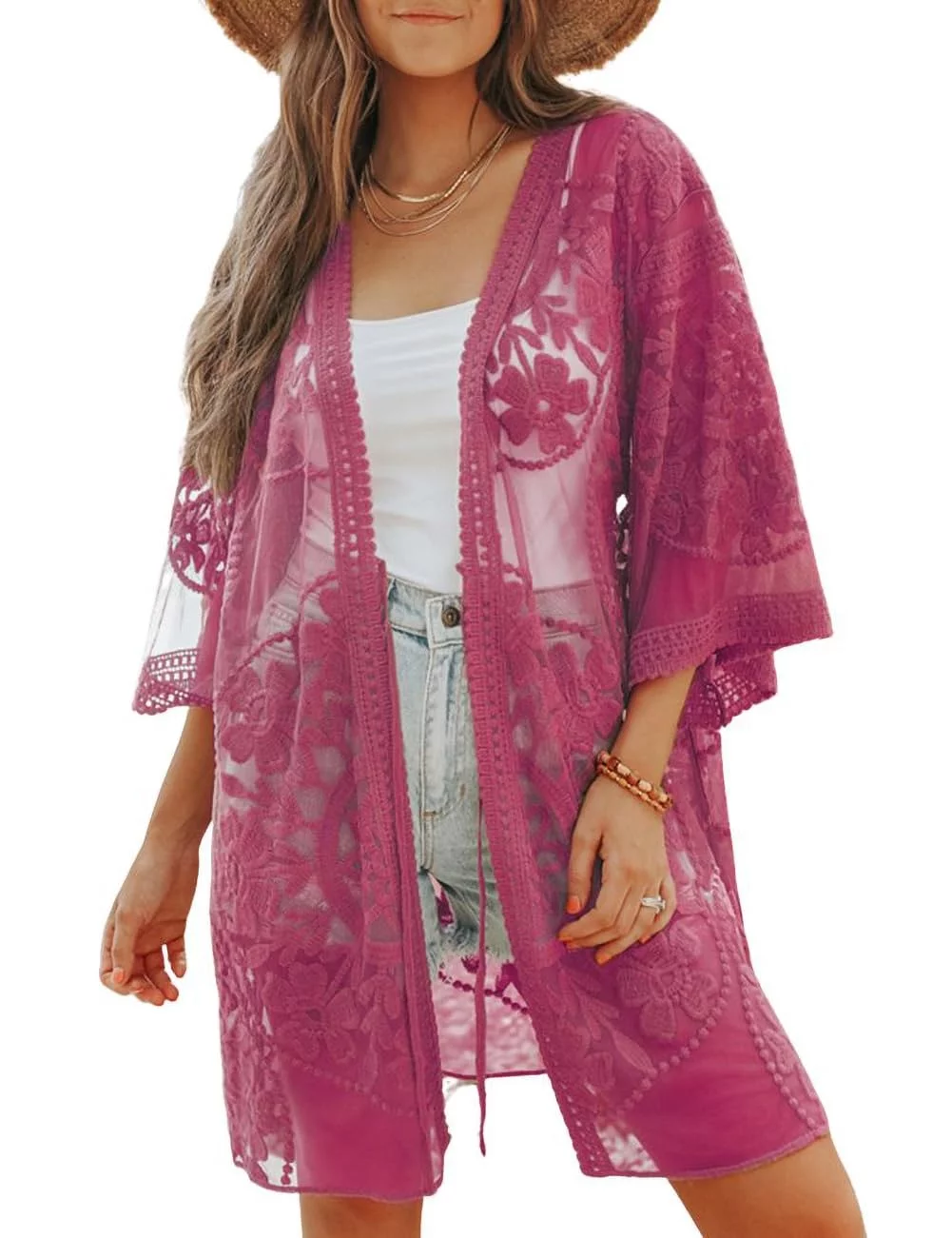 Bsubseach Sexy See Through Swimsuit Cover Up for Women Mesh Bikini Beach Kimono Cardigan