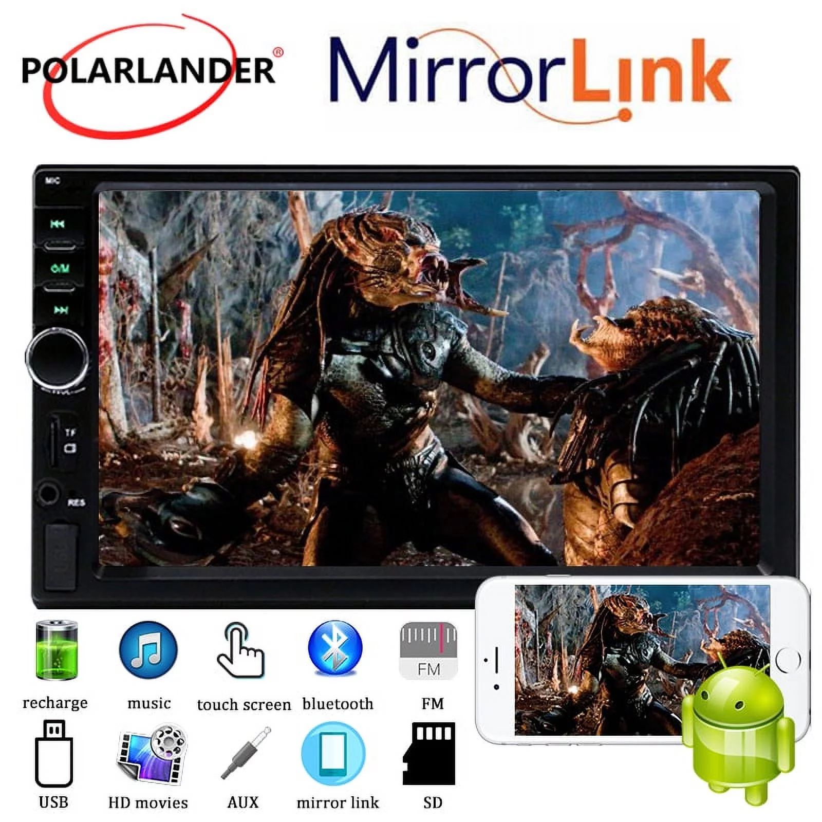 Double Din Car Stereo Touch Screen with Bluetooth FM Radio MP3 Player Car Radio Receiver Car Audio Car Stereo Mirror Link for Android 7 USB/SD/AUX Hands Free Calling With 4 LED Camera