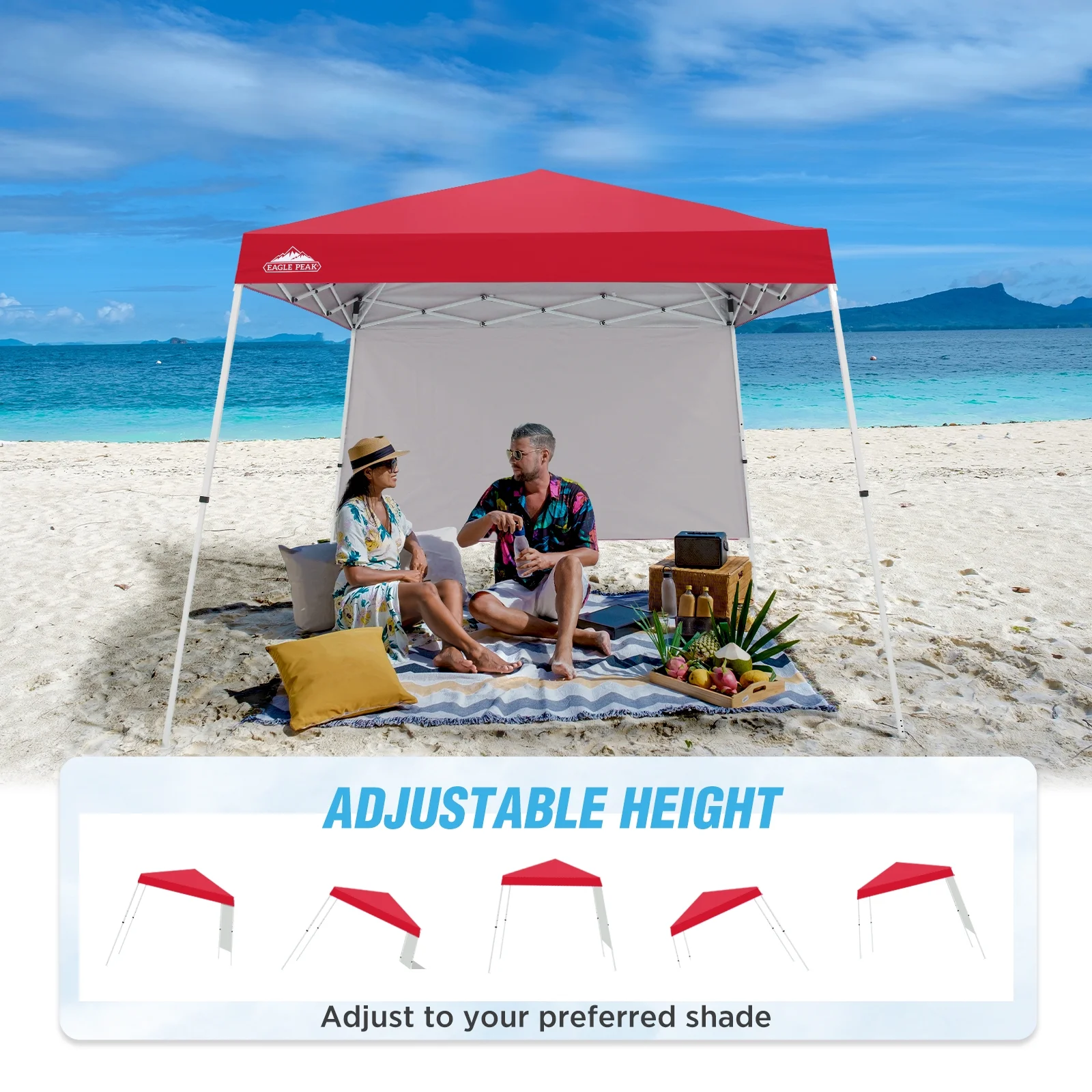 EAGLE PEAK 10x10 Outdoor Pop Up Slant Leg Canopy Tent with Wall Panel,Red