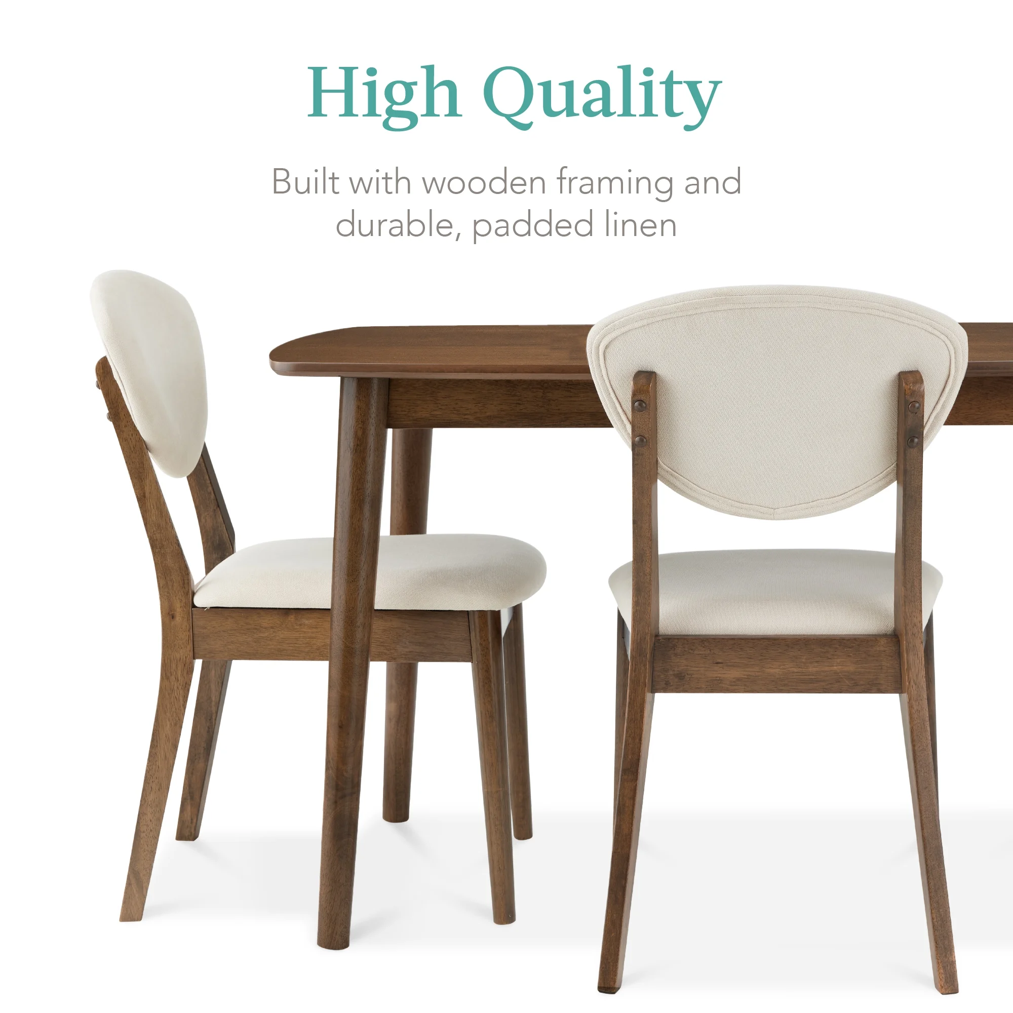 Best Choice Products 5-Piece Compact Wooden Mid-Century Modern Dining Set w/ 4 Chairs, Padded Seat & Back - Cream/Walnut