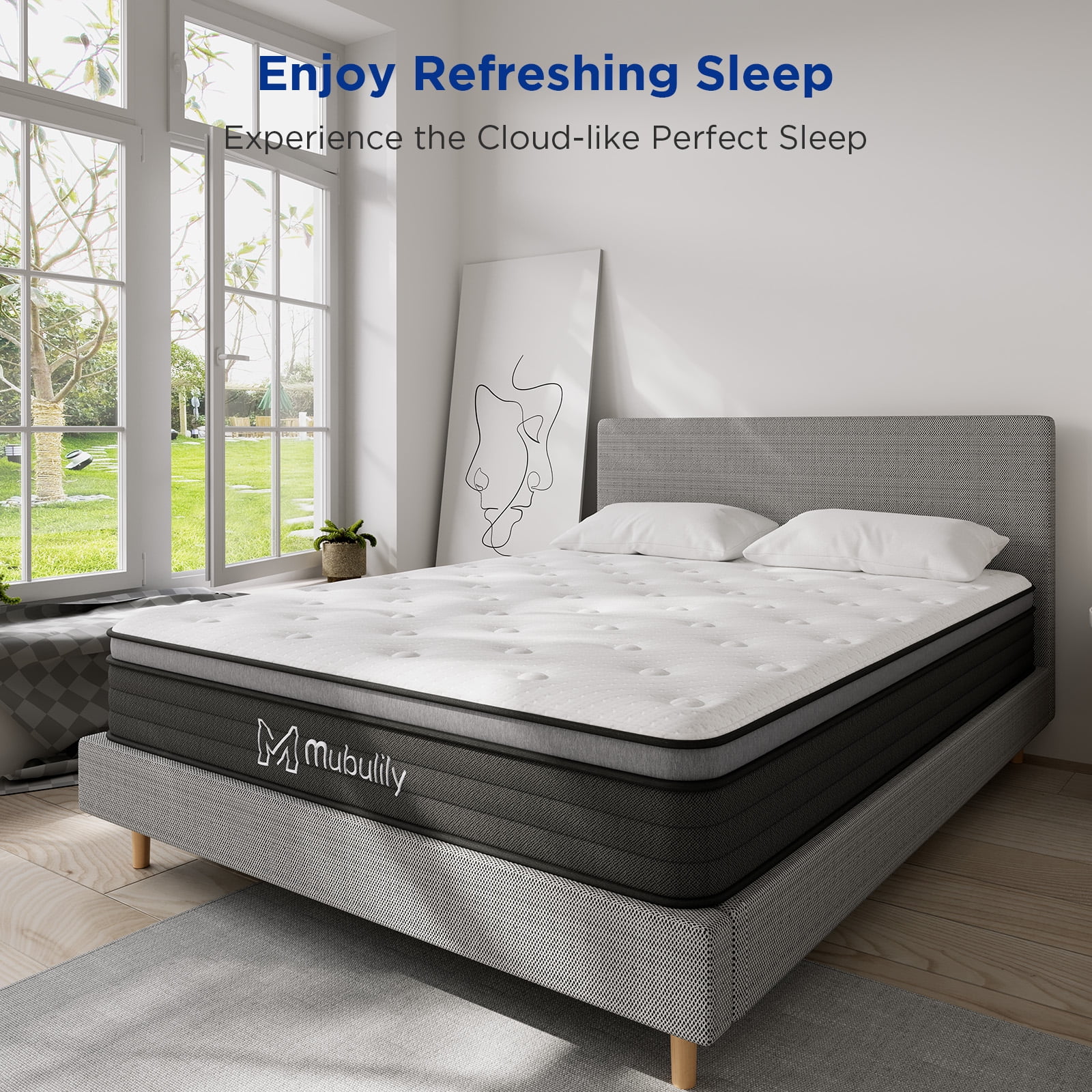 Mubulily Queen Mattress, 10 Inch Hybrid Mattress in a Box with Gel Memory Foam, Medium Firm Support, CertiPUR-US