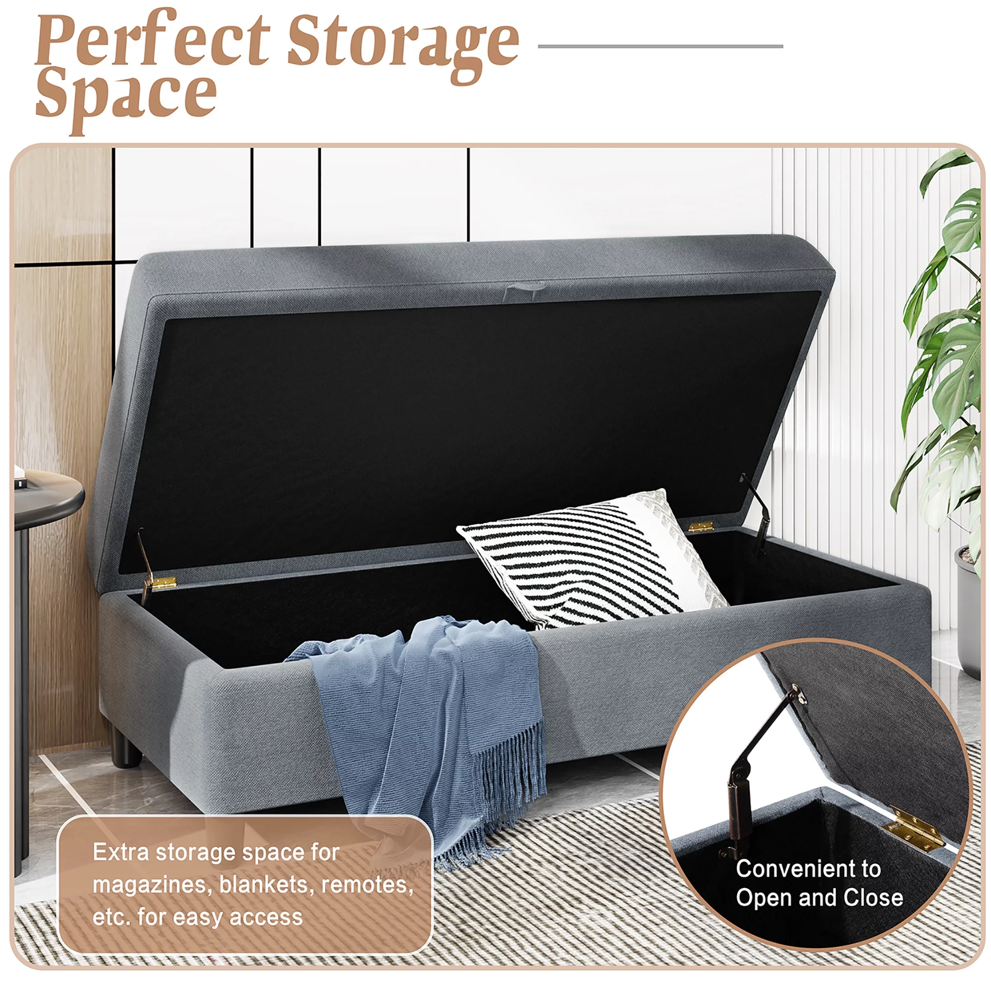 Convertible Sectional Sofa Couch with Storage Ottoman, L-Shaped Wide Reversible Chaise with Linen Fabric(Deep Grey)