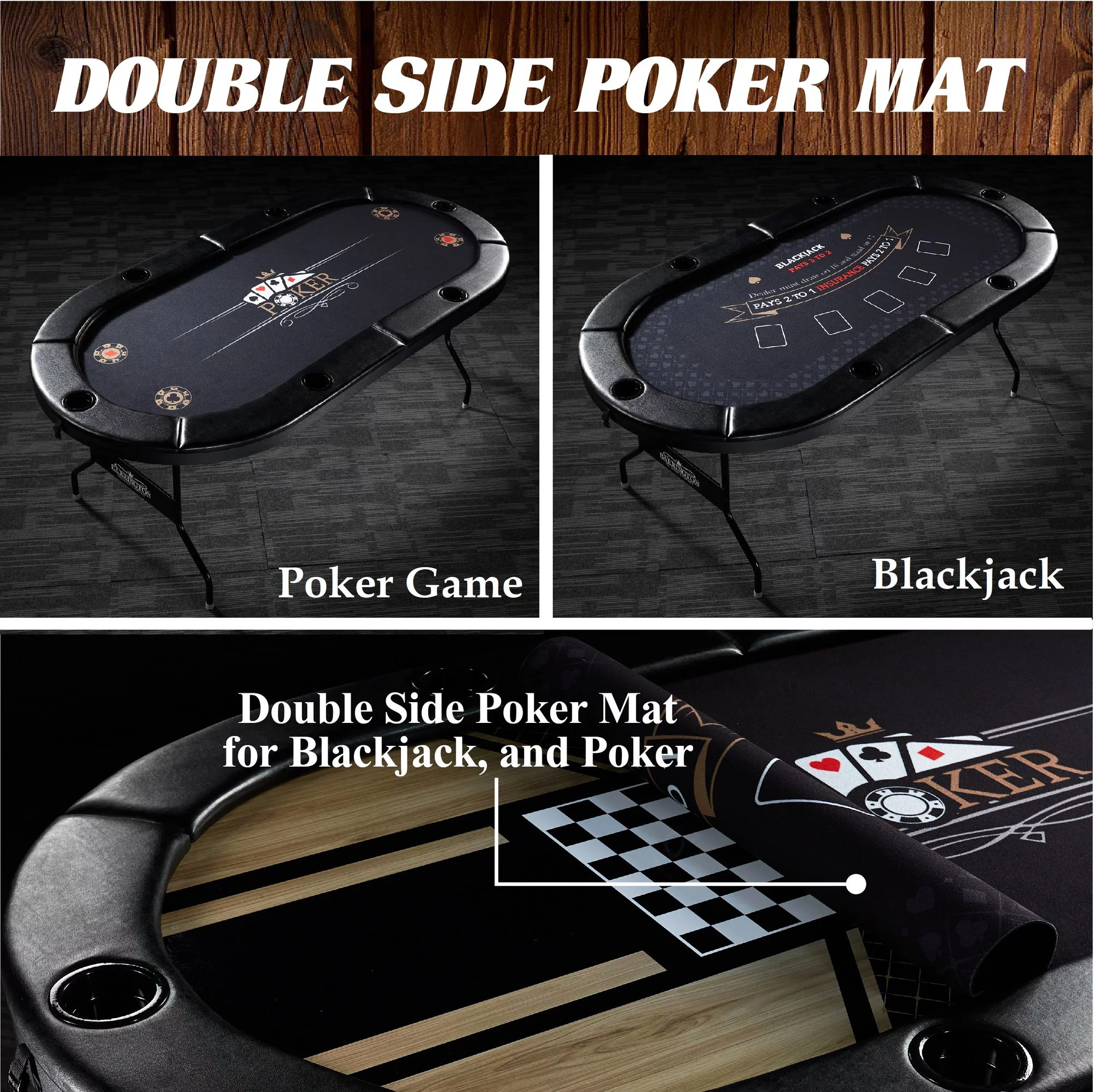 Barrington 6 Player 5 in 1 Poker and Card Game Table, Blackjack, Poker, Checker, Chess, Backgammon, Black