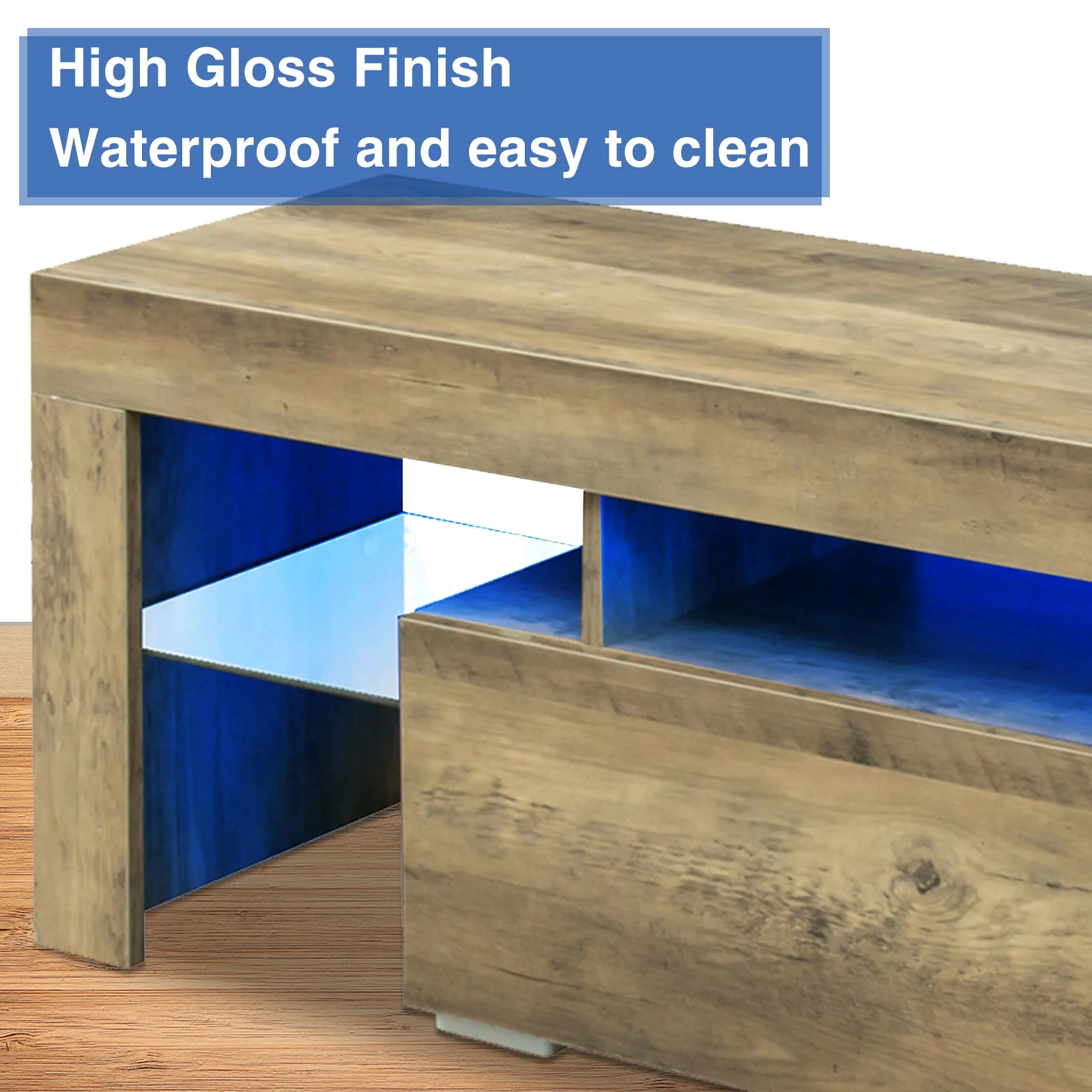 TV Stand with LED RGB Lights, Modern Entertainment Center Media Console Table Gaming TV Stand Cabinet with Drawer Glass Shelves for 55 inch TVs living Room Bed Room Furniture (Grey Oak)