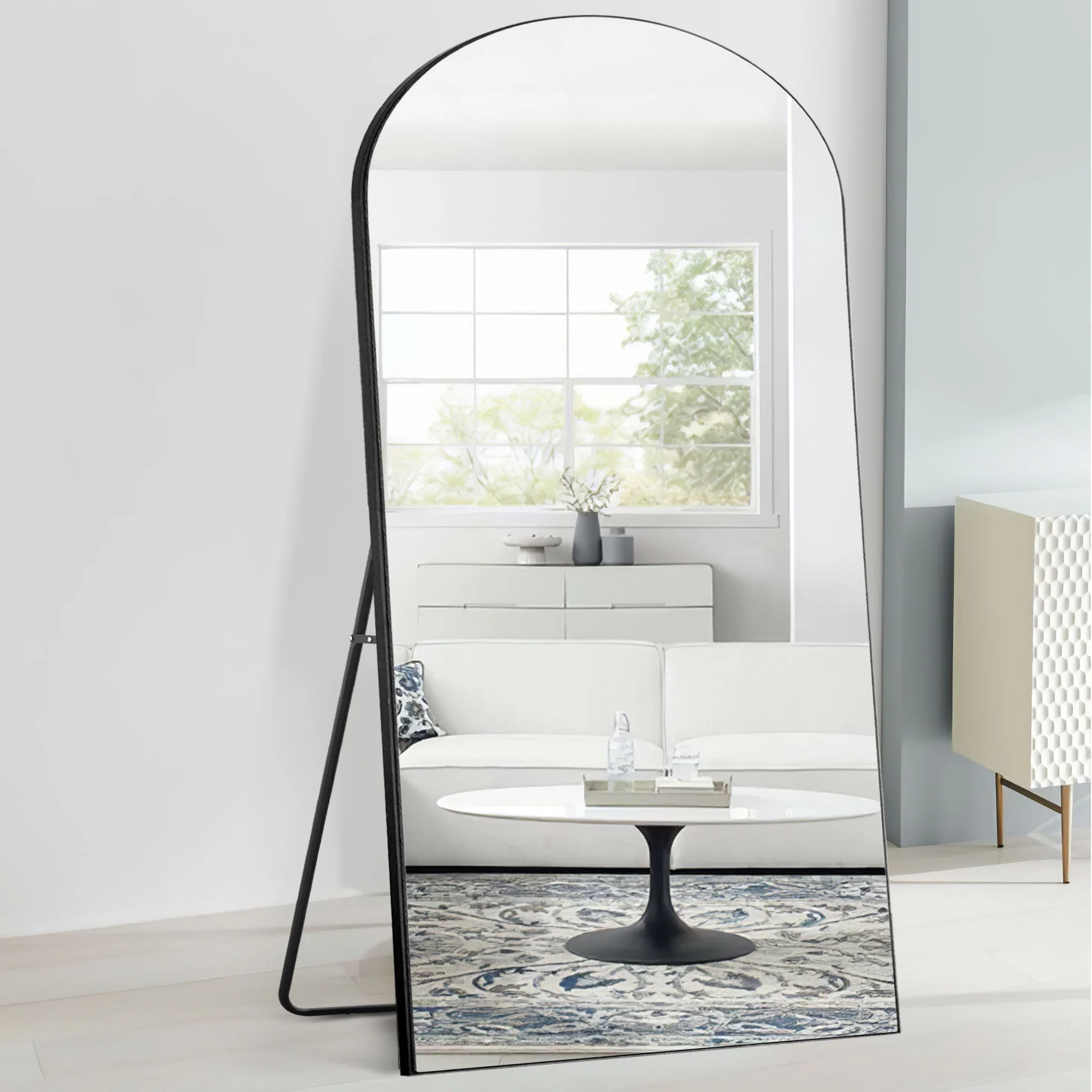 Neutype 71x32 Modern Wood Frame Arched Full Length Mirror Oversize Mirror Floor Mirror,Black
