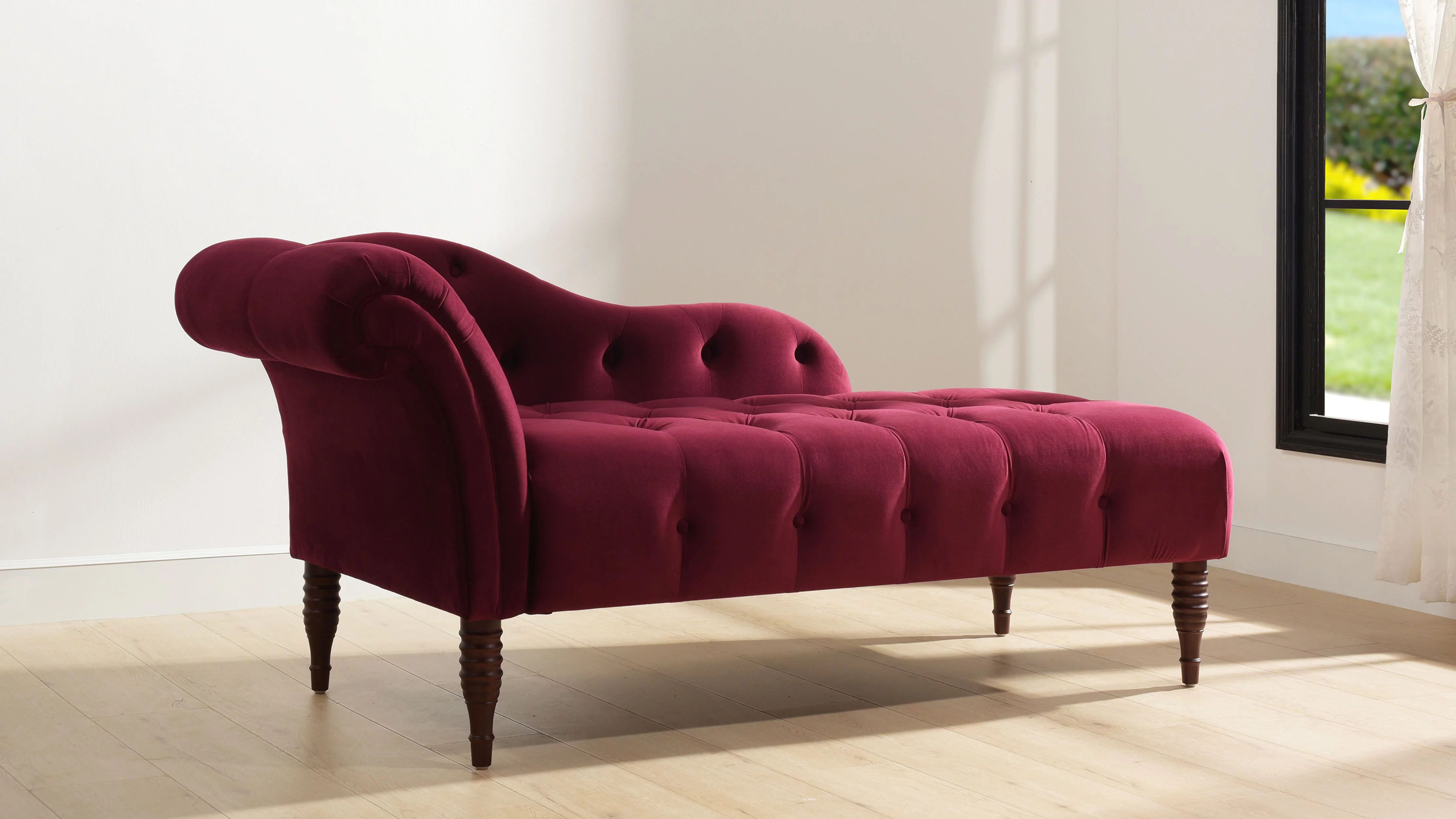 Samuel Tufted Roll Arm Chaise Lounge Burgundy