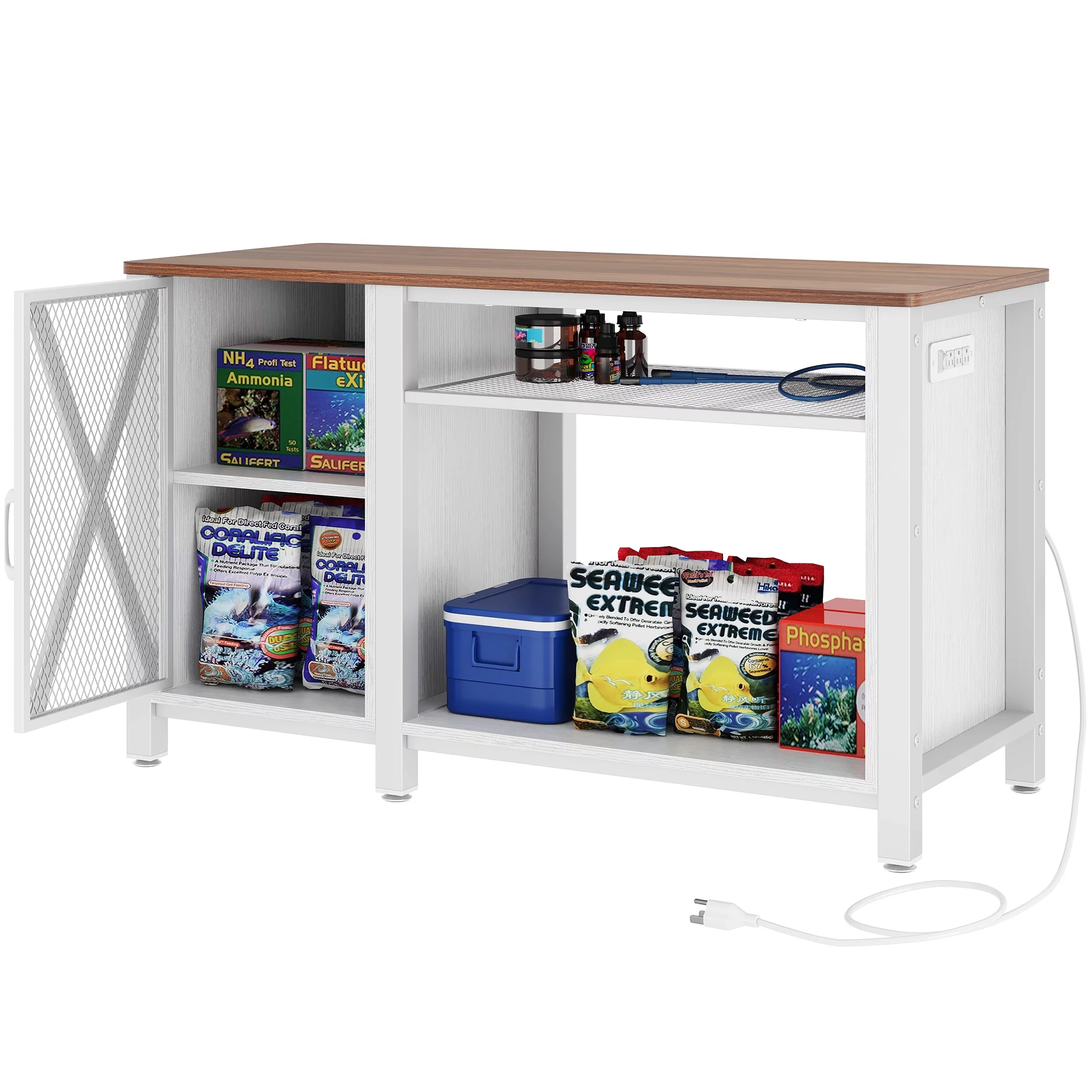 DWVO 55-75 Gallon Fish Tank Stand Heavy Duty Metal Aquarium Stand with Cabinet and Power Outlets, 865lbs Capacity - White