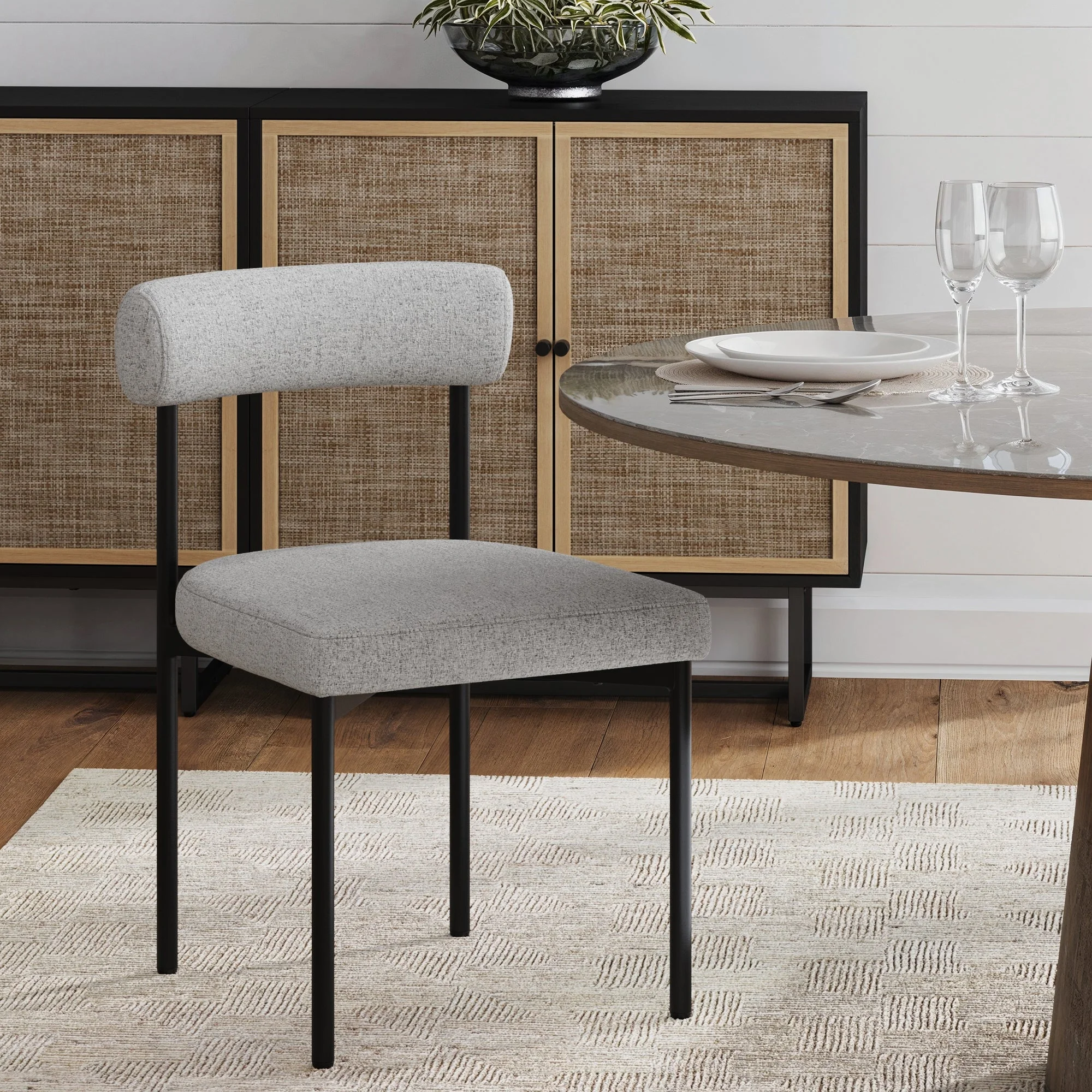 Nathan James Dahlia Modern Kitchen and Dining Chair with Metal Legs and Padded Cushion Upholstery, Light Gray/Black