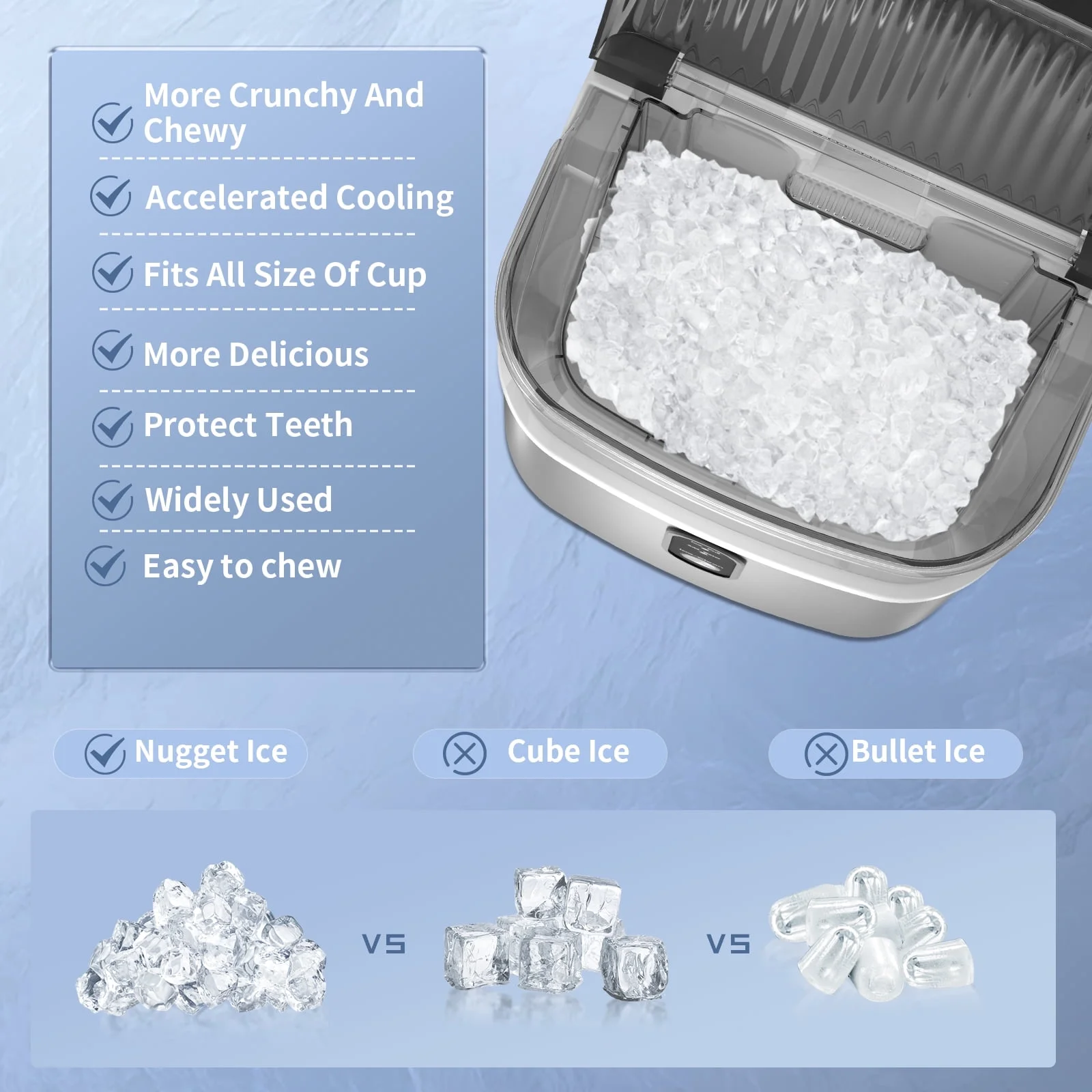 Havato Nugget Portable Pellet Ice Maker with Self-Cleaning Function, 33lbs/24H, Easy  Operate, Suitable for Home/Kitchen/Office and Parties, Stainless Steel Silver